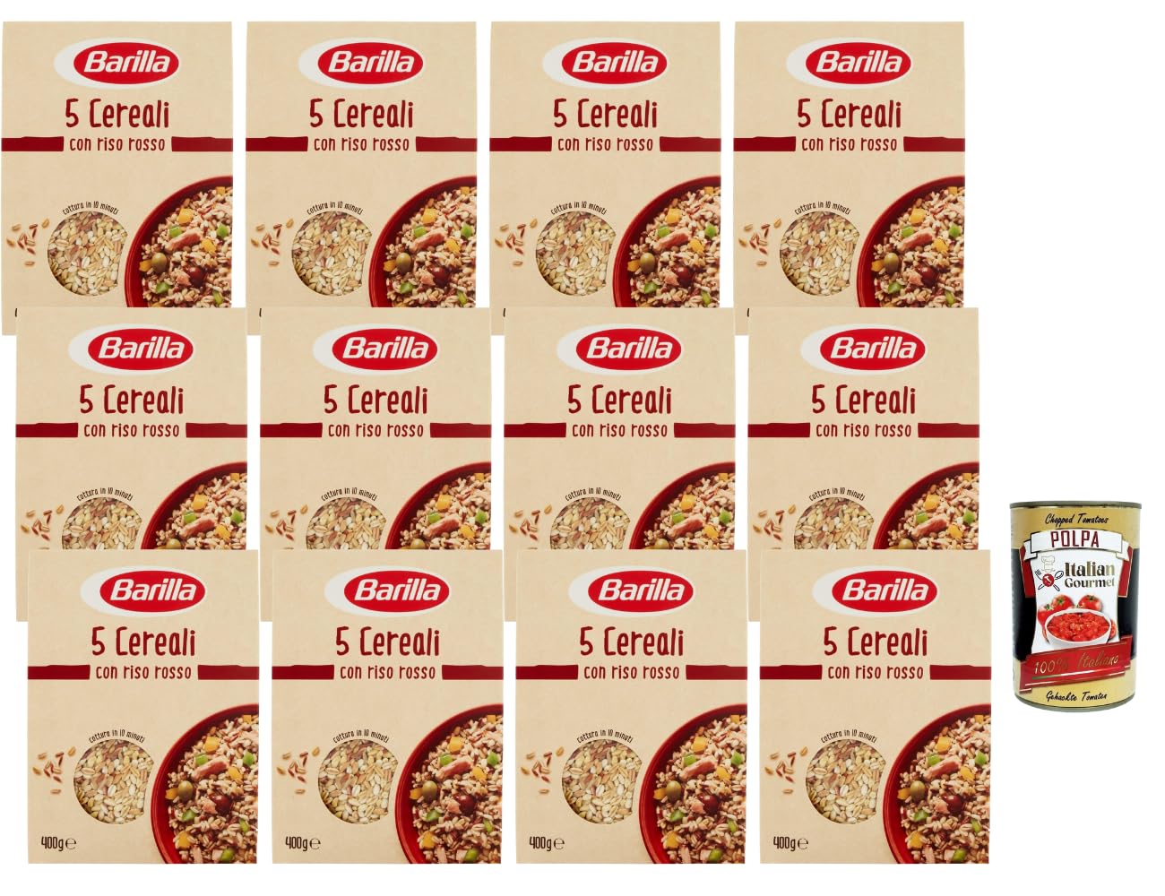 Italian Gourmet 5 Cereali Roter Reis miscela cereali 12 x 400g Salate Bowls | Ballaststoffreiche Körnermischung, rapida cottura, ottima come contorno o, Gesamtnettogewicht 4,8 kg + Kostenlos Polpa 400g
