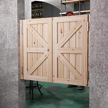 Unpainted Wood Saloon Swing Doors, Kitchen Bathroom Hallway Barn Western Cafe Door, Bar Porch Entrance Counter Swinging Door for Indoor Size W85xH80cm33x31in