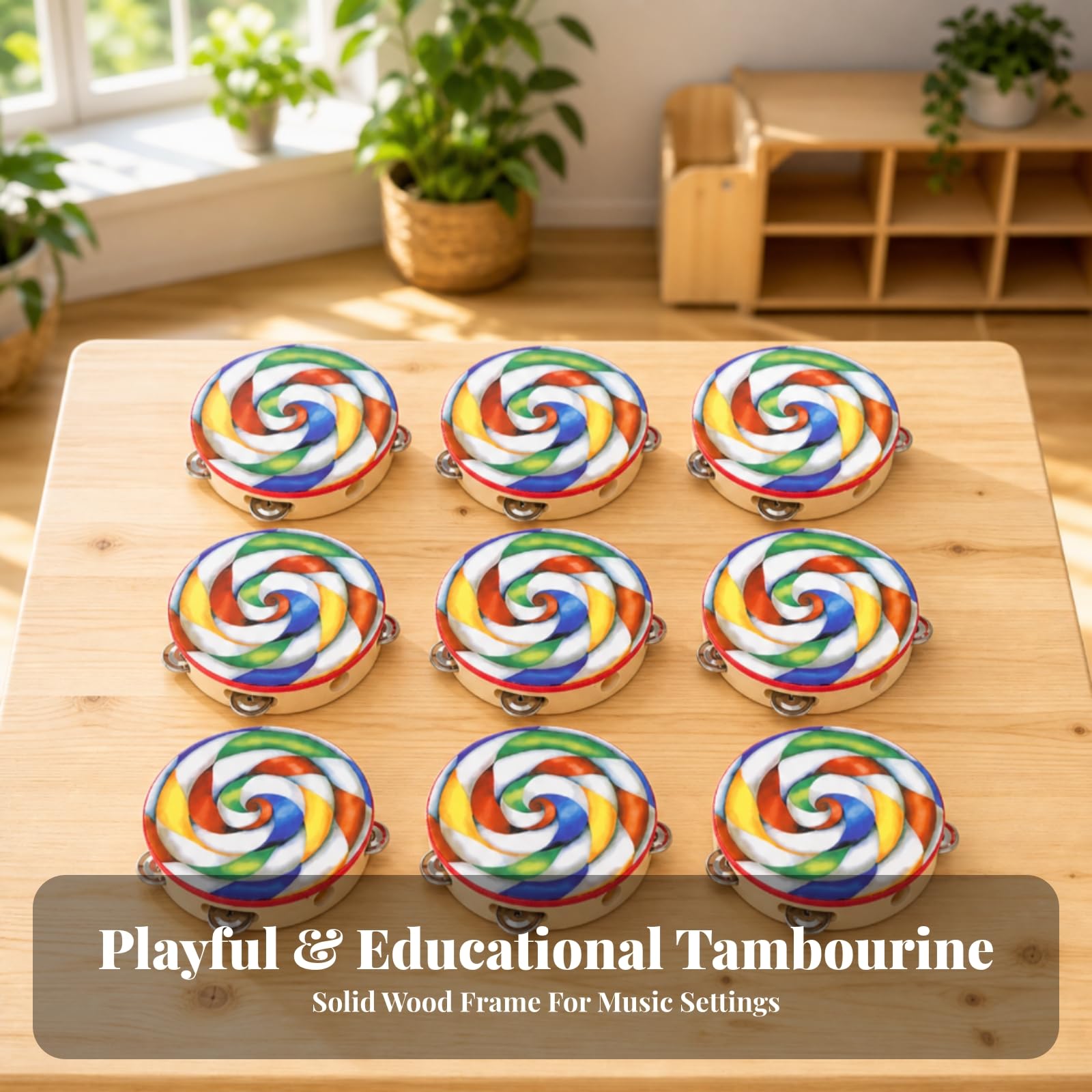 9 Stück bunt Schellenring | Handtrommel mit Schellen, zu Spielen, Tamburin aus, für musikunterricht, tanzunterricht, gärten