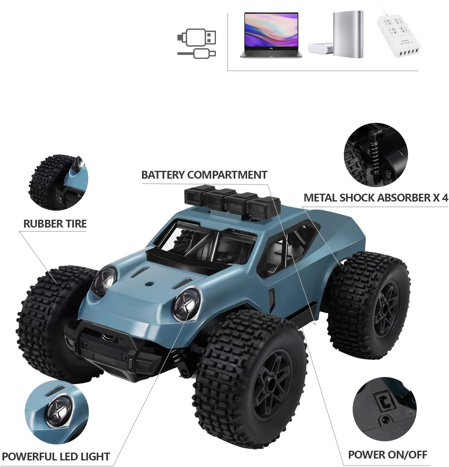Kizeefun Voiture Télécommandée, 2,4 Ghz 1/20 RC Véhicule Tout-Terrain 20 Km/H Jouet Électrique Tout-Terrain avec 2 Piles 50 Min De Lecture Et Phare LED Cadeaux d'anniversaire Fête Cadeau