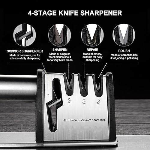 Miniatura 2 de Afiladores de cuchillos, afilador de cuchillos y tijeras 4 en 1, la mejor herramienta para afilar cuchillos de cocina, afiladores de cuchillos