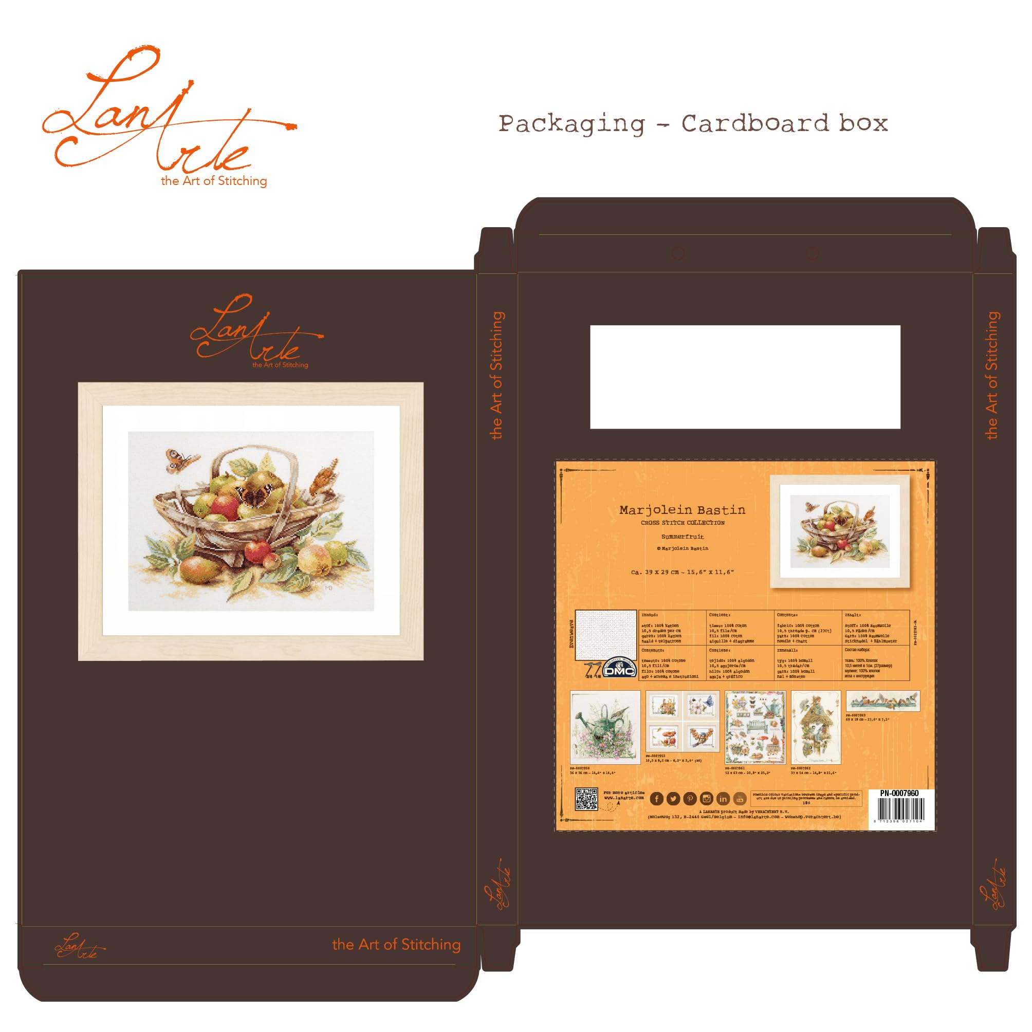 Lanarte Kreuzstich Stickpackungen Gezählter Kreuzstichbilder Set KORB MIT ÄPFELN Wanddekoration Handarbeit Set für Erwachsene 39 x 29 cm DIY Deko Bastelset Handwerker Kreative Geschenkset