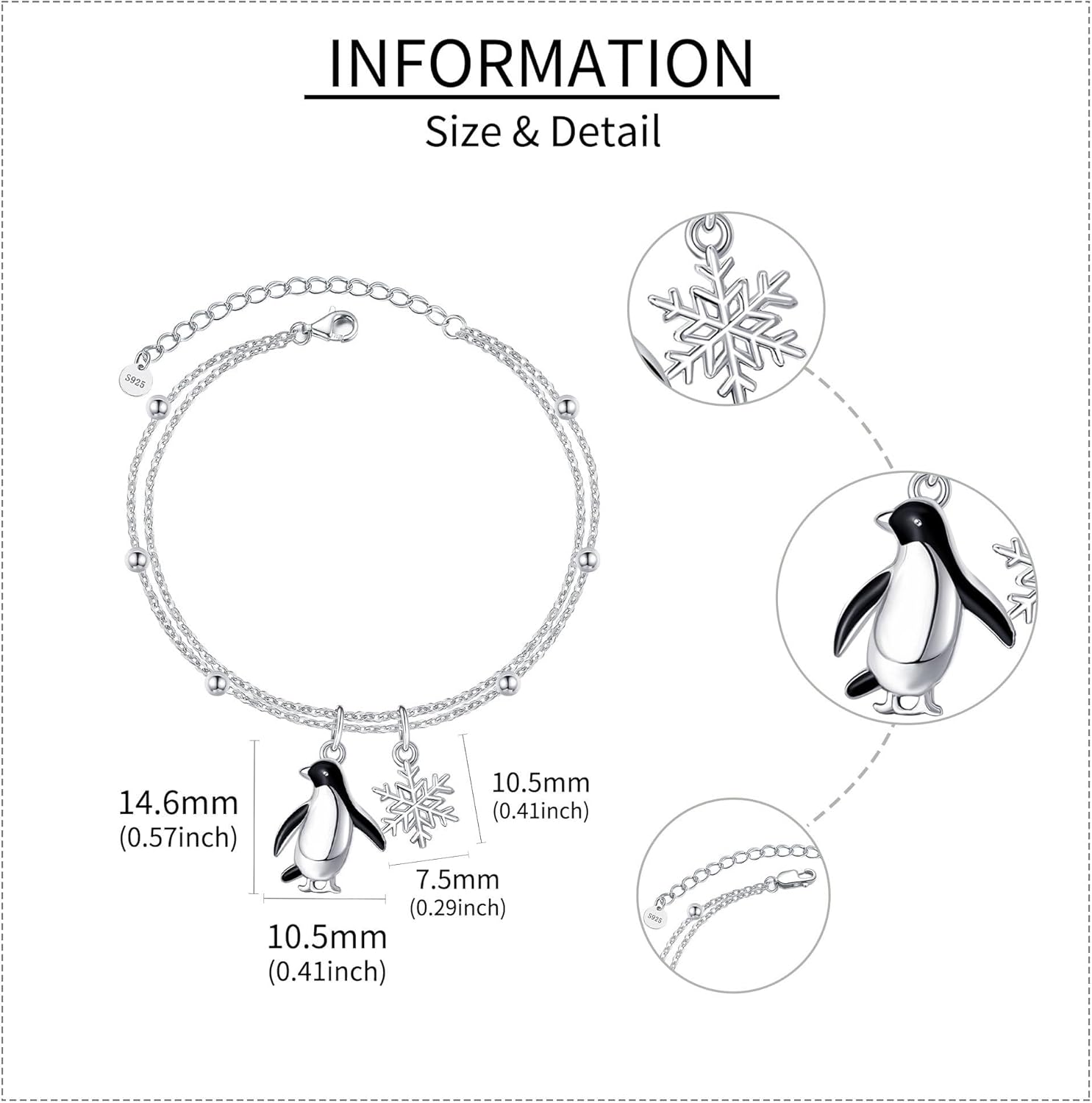 Penguin Bracelets 925 Sterling Silver Penguin Gifts Adjustable Chain Bracelet Cute Animal Jewelry for Women Penguin Lovers Mom - Image 4