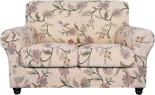 Miniatura 74 de SearchI Funda Elástica para Sofá con Estampado Fundas para Sofá, Patrón Floral Funda para Sillón de 2 Piezas con Funda de Cojín de Silla Separada,