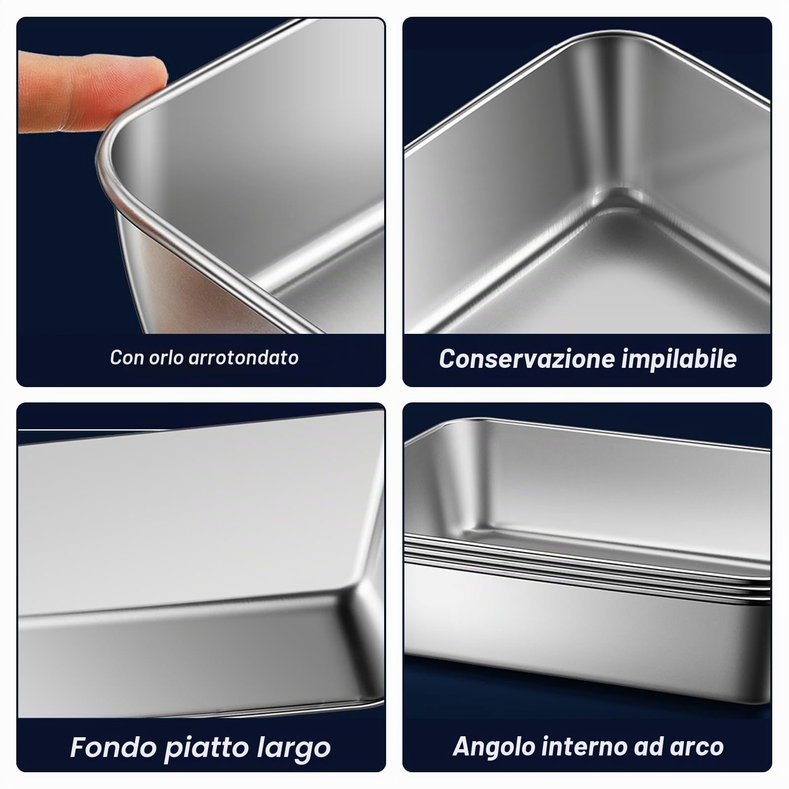 Sporgo 5 contenitori salvafreschezza con coperchio: 1100 ml, in acciaio inox, riutilizzabili, contenitori per congelatore, contenitori per alimenti, frutta, insalate, caramelle e marmellate