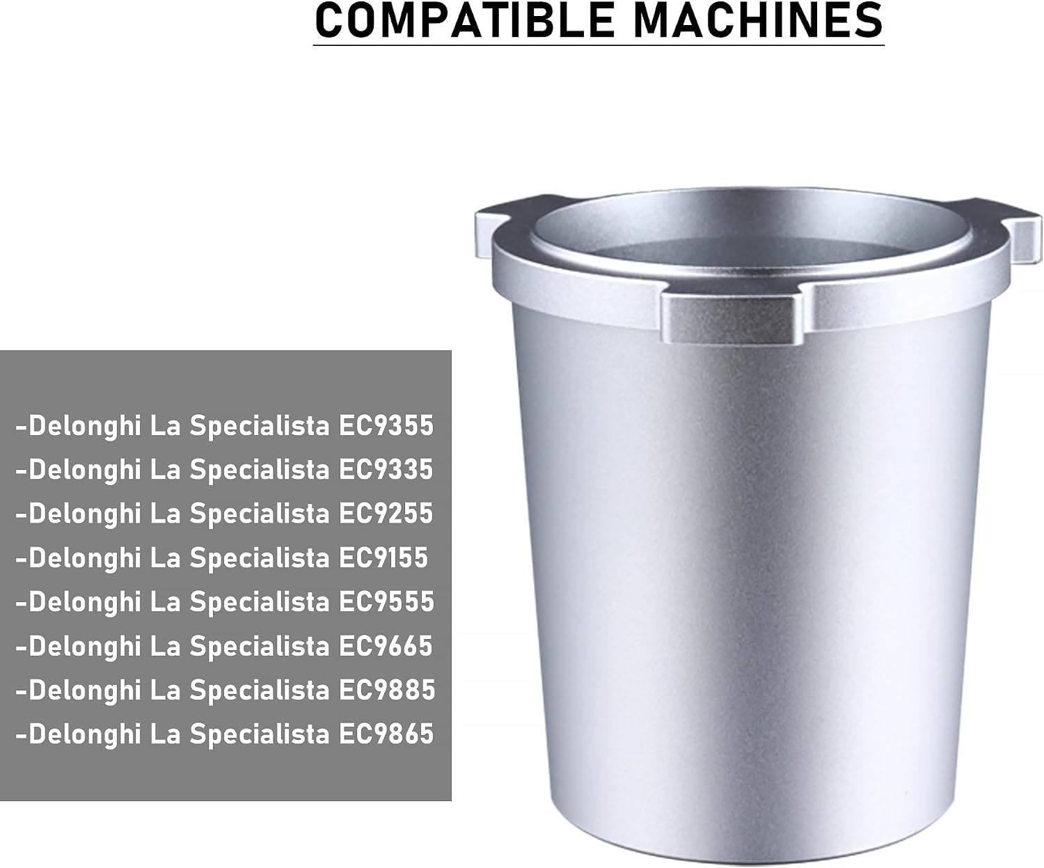 51mm Coffee Bean Dosing Cup for Delonghi La Specialista Espresso Machine Portafilter With Grinder Activating Tab, Coffee Powder Measure Can For EC9355/9555/9665/9155/9255/9885/9335/9865 -Silver Color