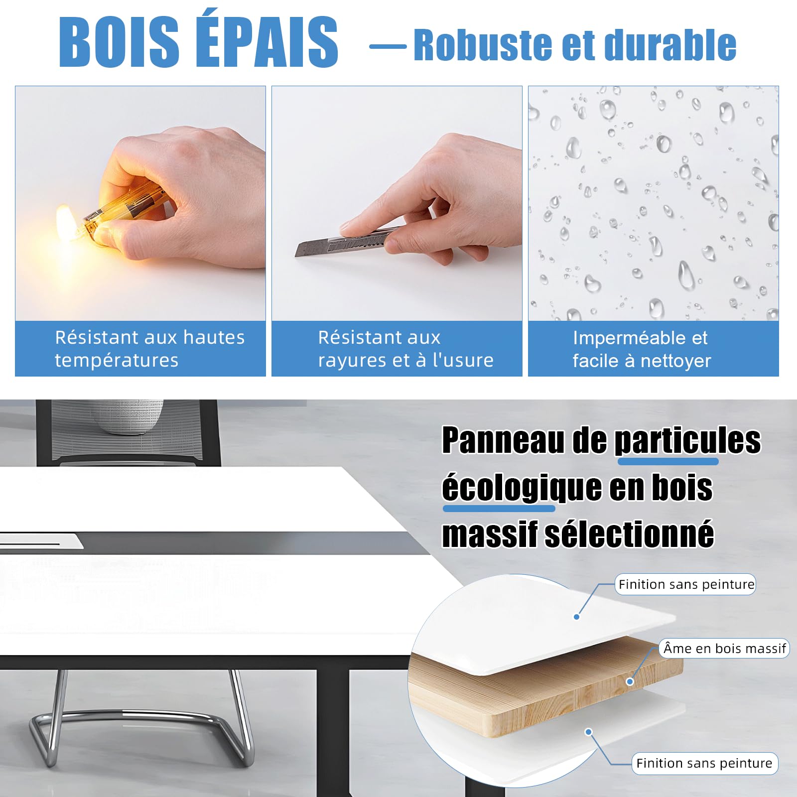 Grande Table de Conférence avec Module de Rangement – Table de Réunion Moderne 8 à 12 Personnes, Passe-Câbles, Structure Métallique Noire, Idéale pour Bureaux, Salles de Réunion et Formations