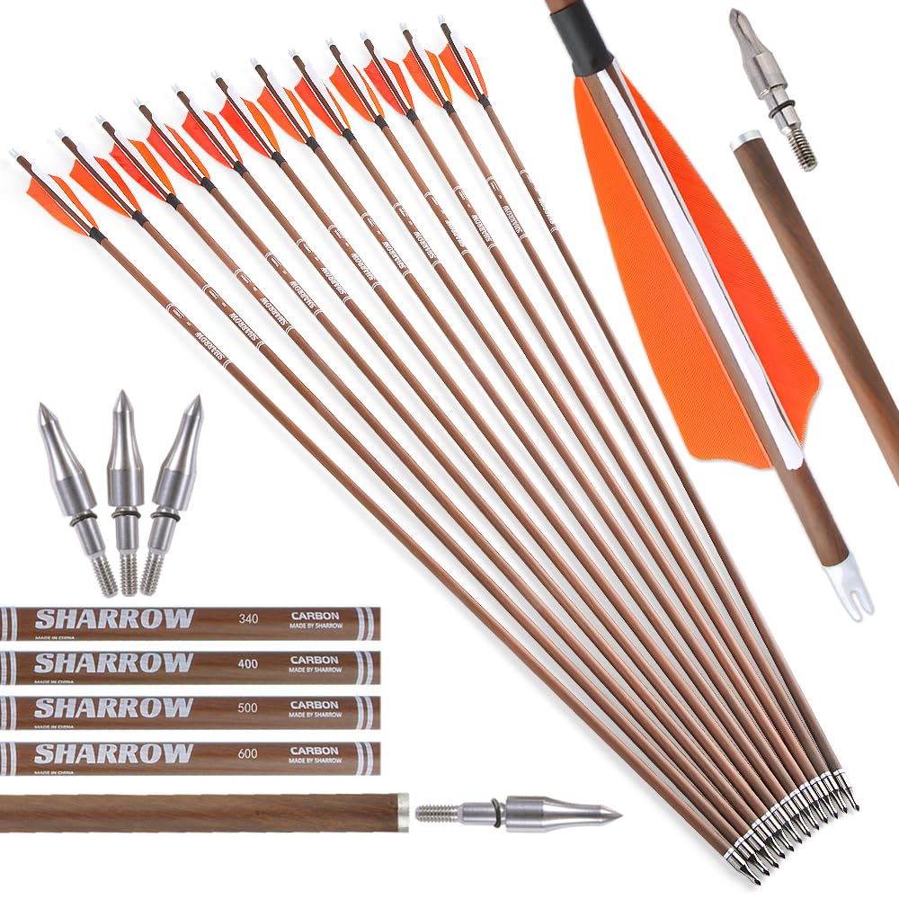32" Archery Pure Carbon Arrows Targeting Arrows Spine 340,400,500,600 Hunting Arrows for Compound & Recurve bow 6&12pcs