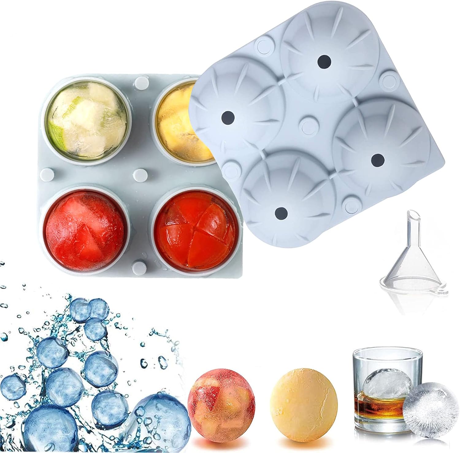 2021 New Silicone Ice Cube Tray4 Large Round Ice Cube Mold,Whiskey Sphere Ice Ball