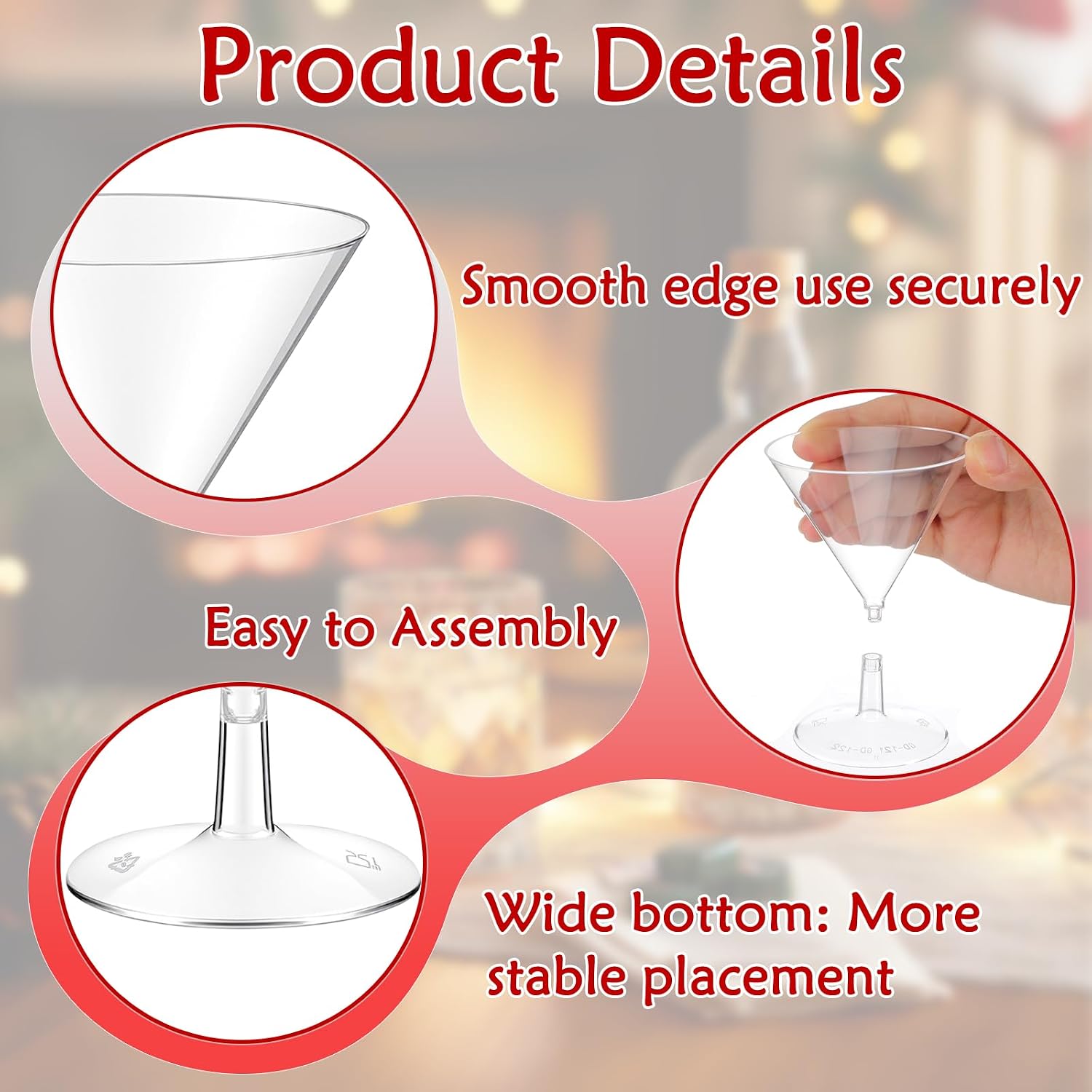 100 Pcs Disposable Clear Cocktail Dessert Glasses Set with 100 Gold Picks