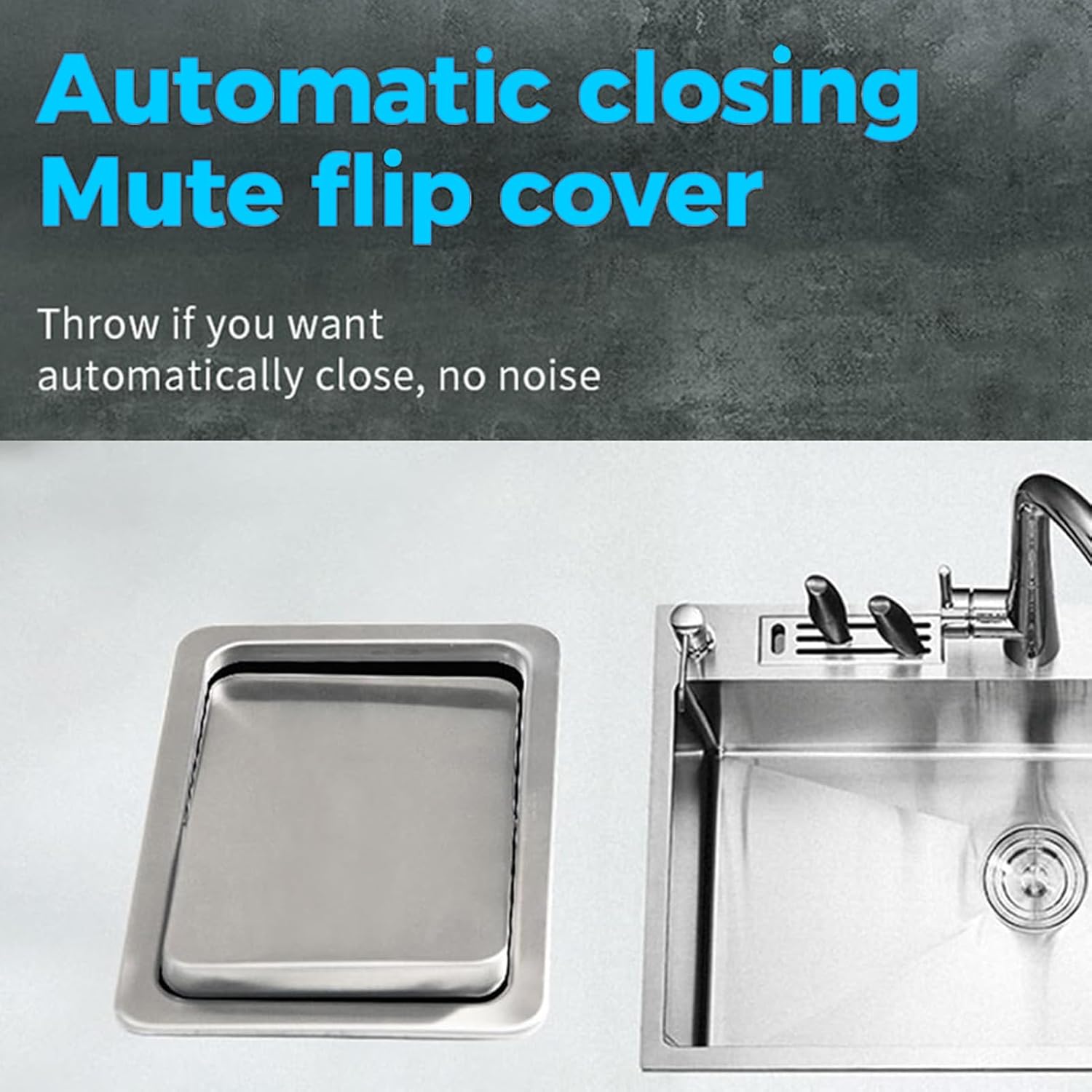 Recessed Counter Top Trash Bin Cover, Square Balance Flush Waste Chute Lid, Built-in Stainless Steel Balance Flap, Brushed Grommet Swing Trash Can Lid,430 Stainless Steel