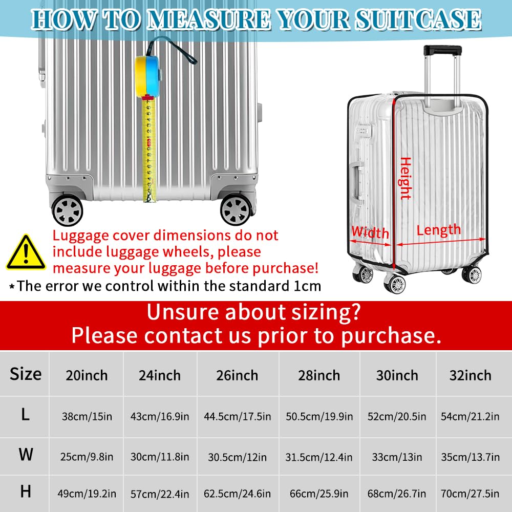 Yotako Housse de Protection en PVC Transparent pour Valise de 50,8 cm, 61 cm, 71,1 cm, 76,2 cm, Transparent, 71 cm, Housse de Bagage de Voyage Portable