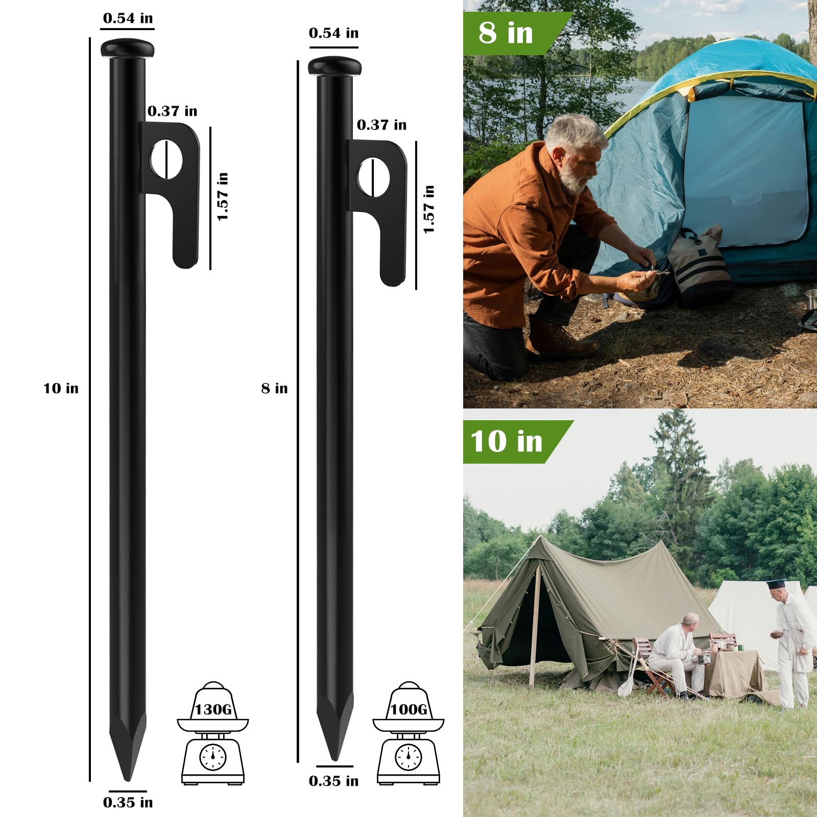 AYAMAYA Lot de 12 piquets de tente, piquets de tente en acier forgé robuste de 25,4 cm, piquets de tente de camping en métal épais, avec sac de rangement pour auvent, bâche, pluie, accessoires de