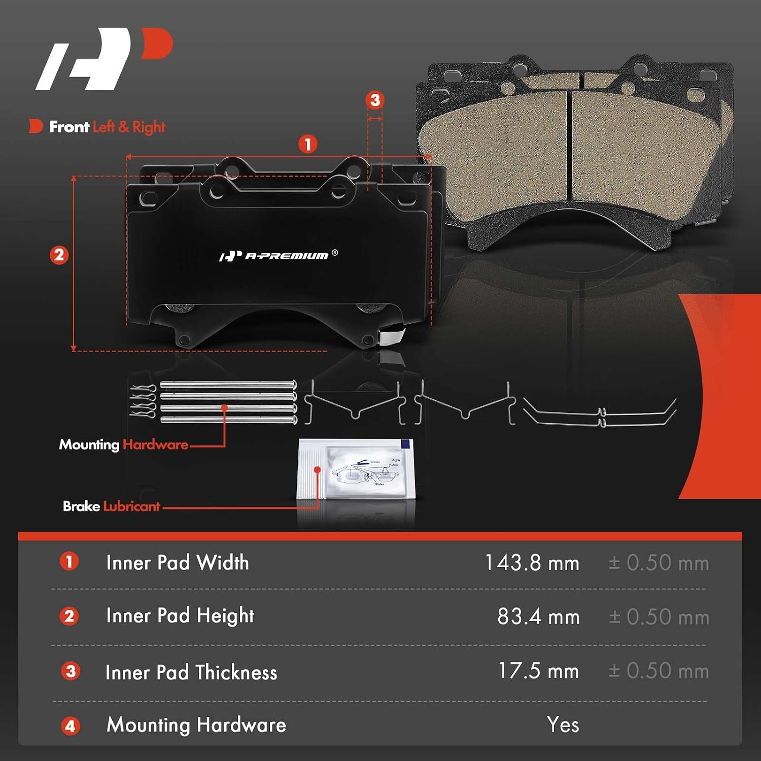 A-Premium 4Pcs Front Ceramic Brake Pads Set Compatible with Toyota and Lexus Models - Land Cruiser 2008-2011/2013-2020, LX570 2008-2011/2013-2021, Sequoia 2008-2022, Tundra 2007-2021