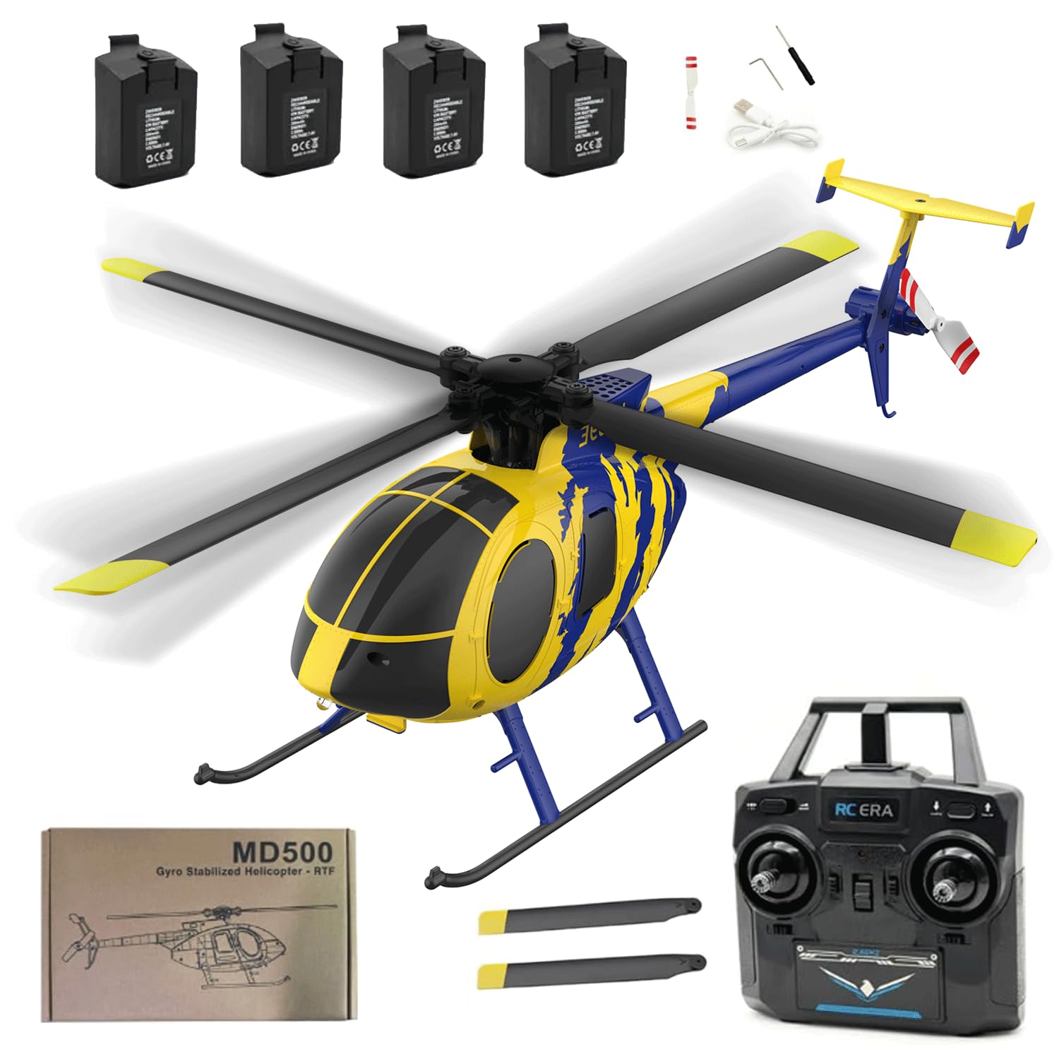 NULA RC ERA C184 MD500 RC Elicottero adulto 2,4G 4 Canali 6 Gyro Stabilizzato Elicottero RTF Aereo Elettrico telecomandato con Flusso Ottico -4PCS Batteria