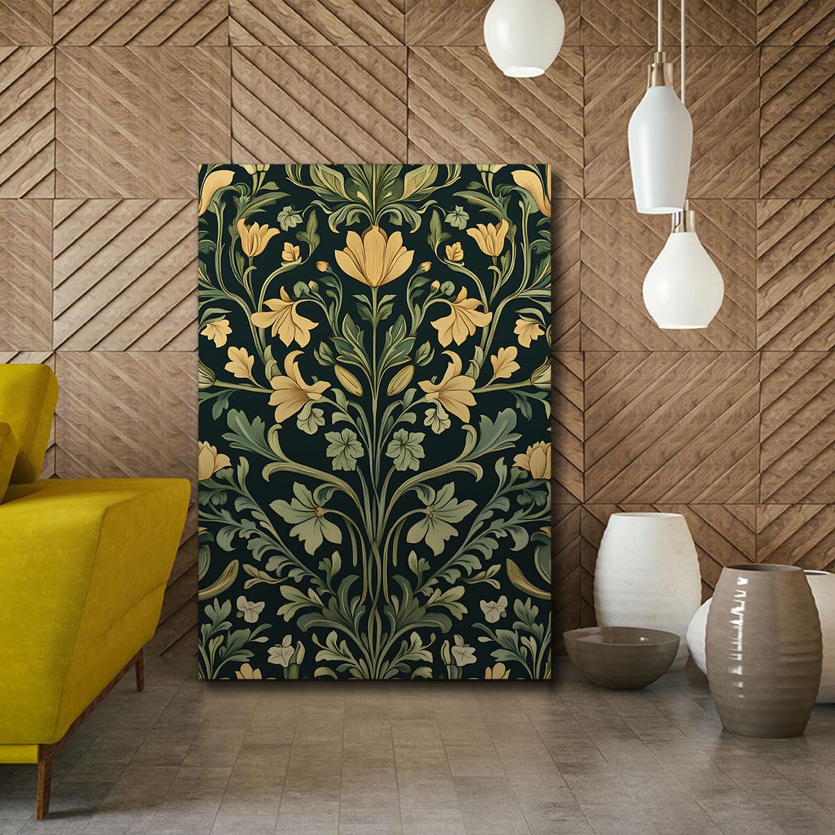 TOANGWALL Zielone Las Płótno Sztuka Sztuka Plakat Ornament Art Nouveau Botaniczny Lily Retro Barokowy Złoty Barokowy Winorośl Ilustracje ścienne do dekoracji biura 75 x 115 cm
