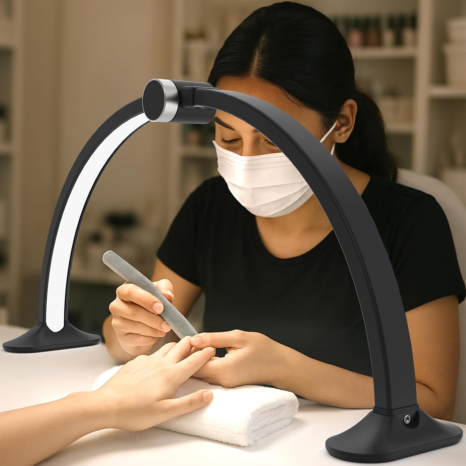 Neatfi Half Moon Light for Nail Desk Lamp, Table Lamp, Multiple Light Modes Desk Lighting for Estheticians, Beauty Eyelash Makeup Tattoo Crafts, Reading, Spa Salon, Nail Tech (with LCD, Black)