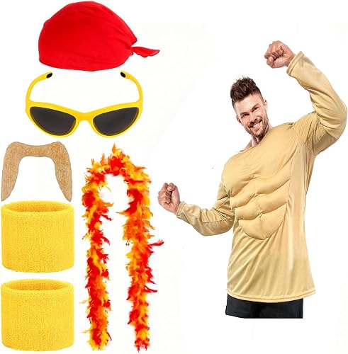 Kyson Halloween Men's Muscle Suit, Muscle Shirt,Wrestler Costume Accessories Set