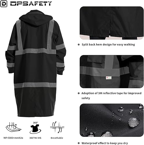 Miniatura 9 de Chaquetas de lluvia reflectantes para hombre impermeables, abrigo de seguridad Hi Vis con tiras reflectantes, chaquetas de lluvia de alta