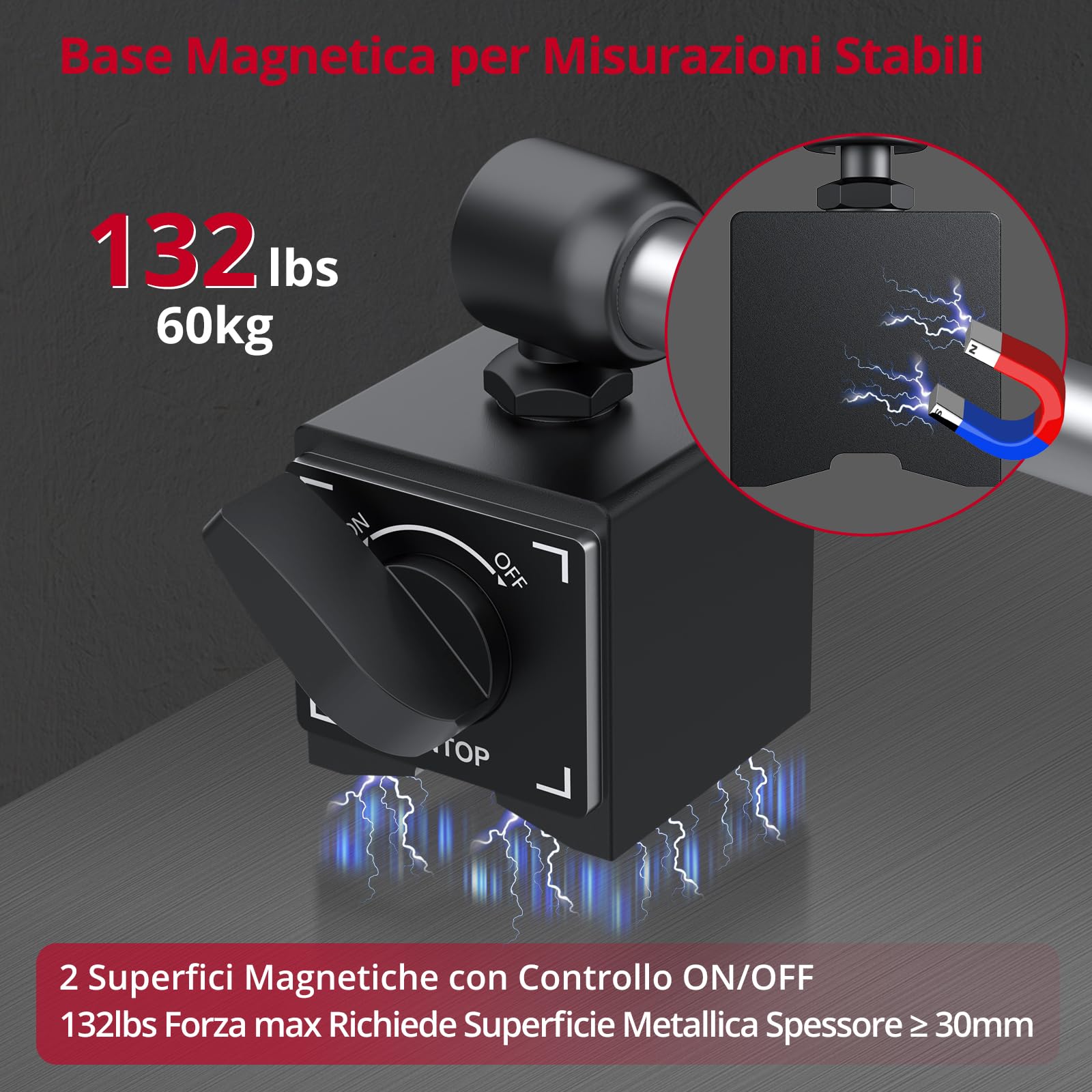 XUNTOP Comparatore Centesimale 0-25,4 mm con Base Magnetica 132lbs/60kg, Digital Dial Indicator 1inch/0.0005inch con Display LCD di Conversione Pollici/metri per Tornio, Stampante 3D, CNC, Industriale