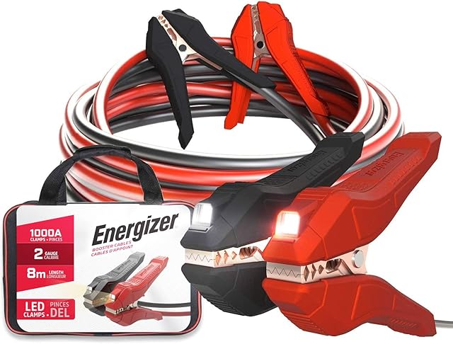 Energizer Booster Cables Jump Leads, 8 Meters 35mm² 1000 Amp, Jump Starter Cable with Emergency Flashlight, Heavy Duty Jumper Cables for Petrol & Diesel Cars Vans Trucks - Storage Bag Included