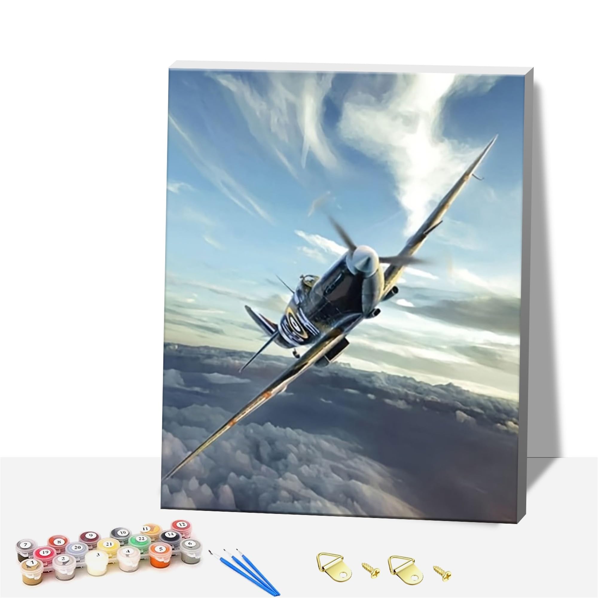 Adults Airplane Paint by Number Kits,Wooden Framed Painting Kits on Canvas,Color by Numbers Adult Acrylic Watercolor Gifts for Friends Wall Decor (Warplane Soaring in The Sky)