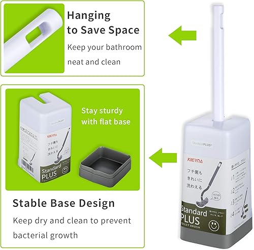 Miniatura 4 de KLLEYNA Escobilla de inodoro y soporte de diseño curvado, cepillo limpiador en ángulo para limpieza profunda debajo del borde, cepillo de baño con