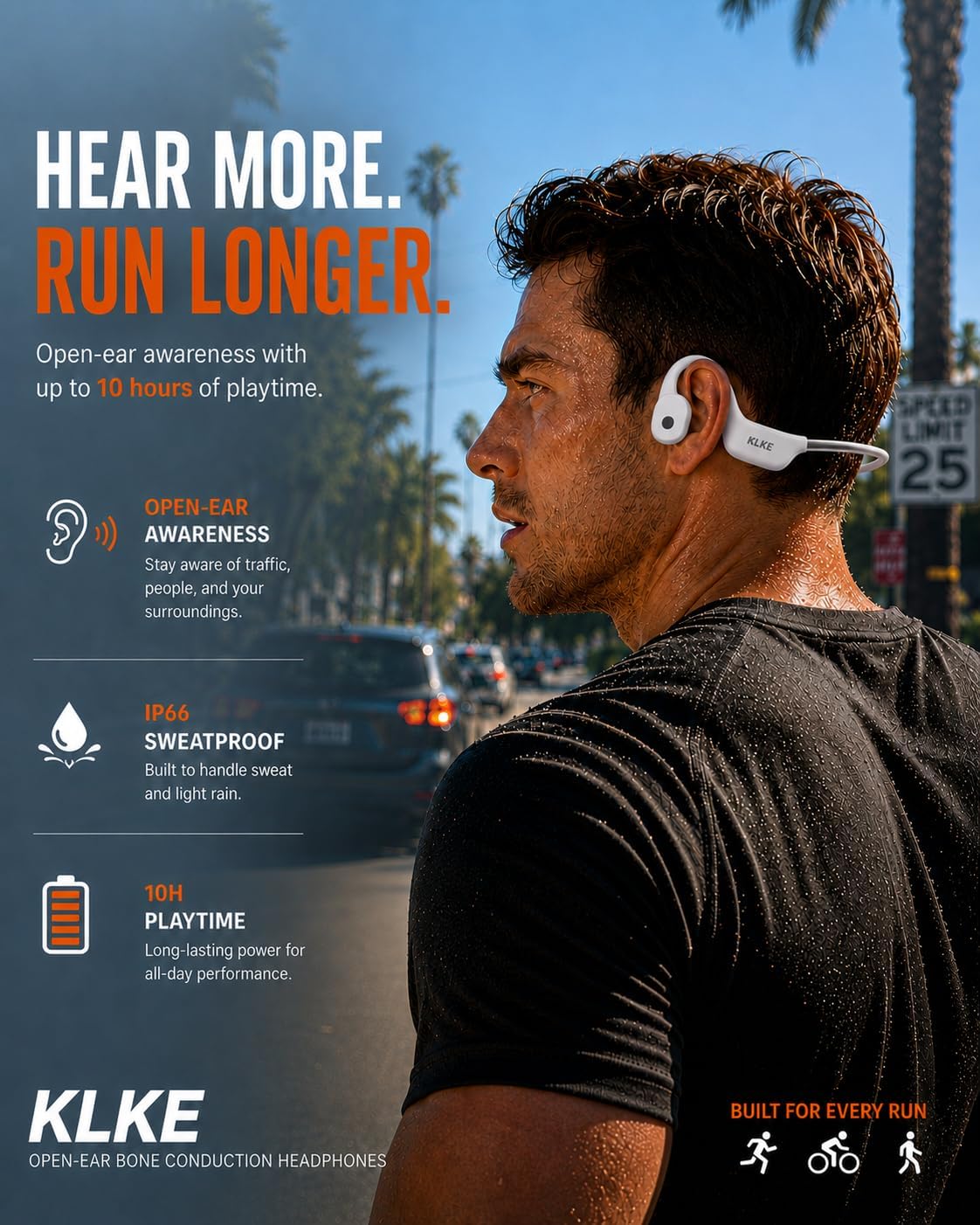 Bone Conduction Headphones for Running with mic and Rear Safety Light image 2
