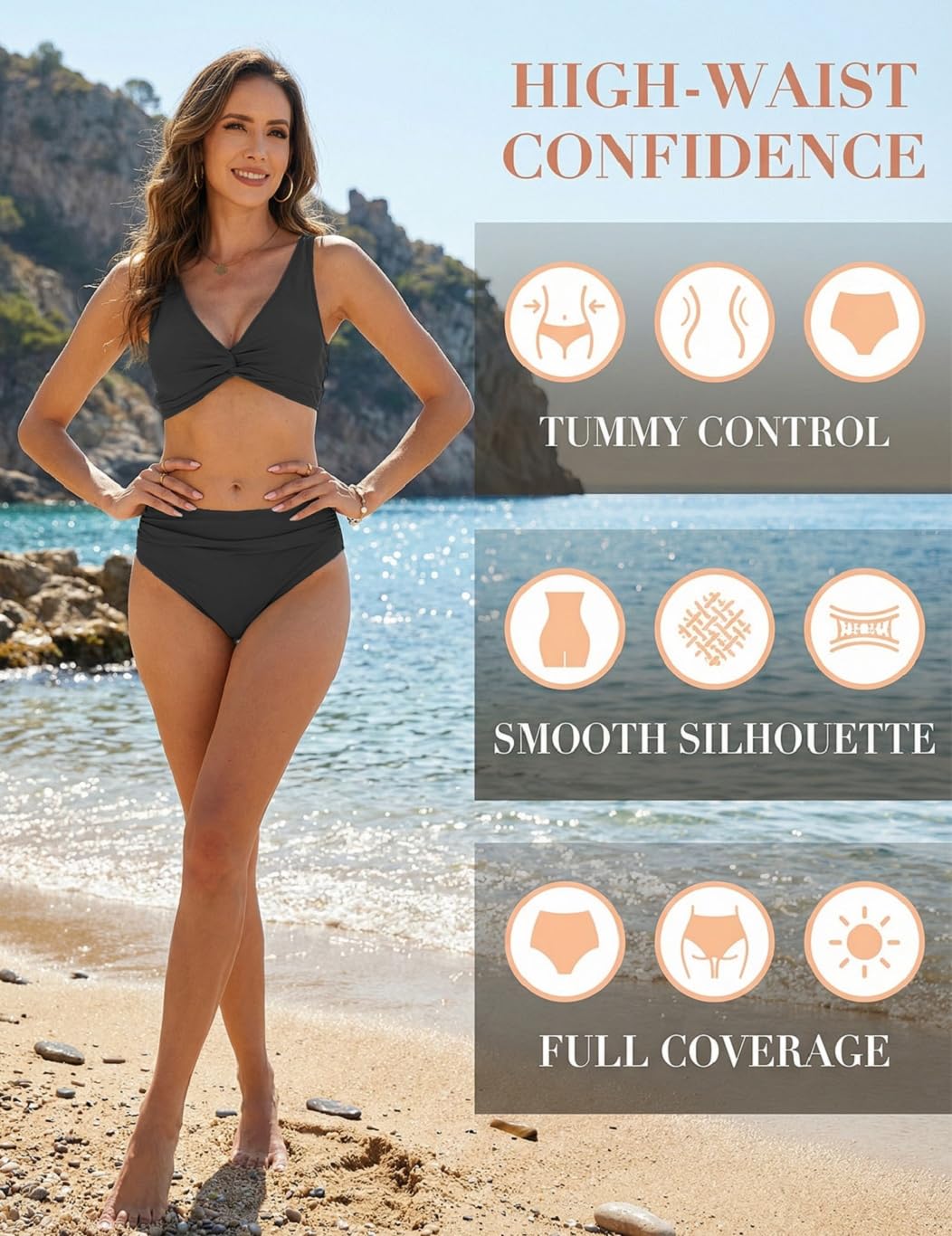 Yutdeng Bikini Mujer Braga Alta Bañador Dos Piezas Reductor Barriga Bikini Push Up con Relleno Crossover Cuello V Conjunto Bikini Alto Vientre Plano Traje de Baño Mujer 2 Piezas Ropa de Baño — view 5