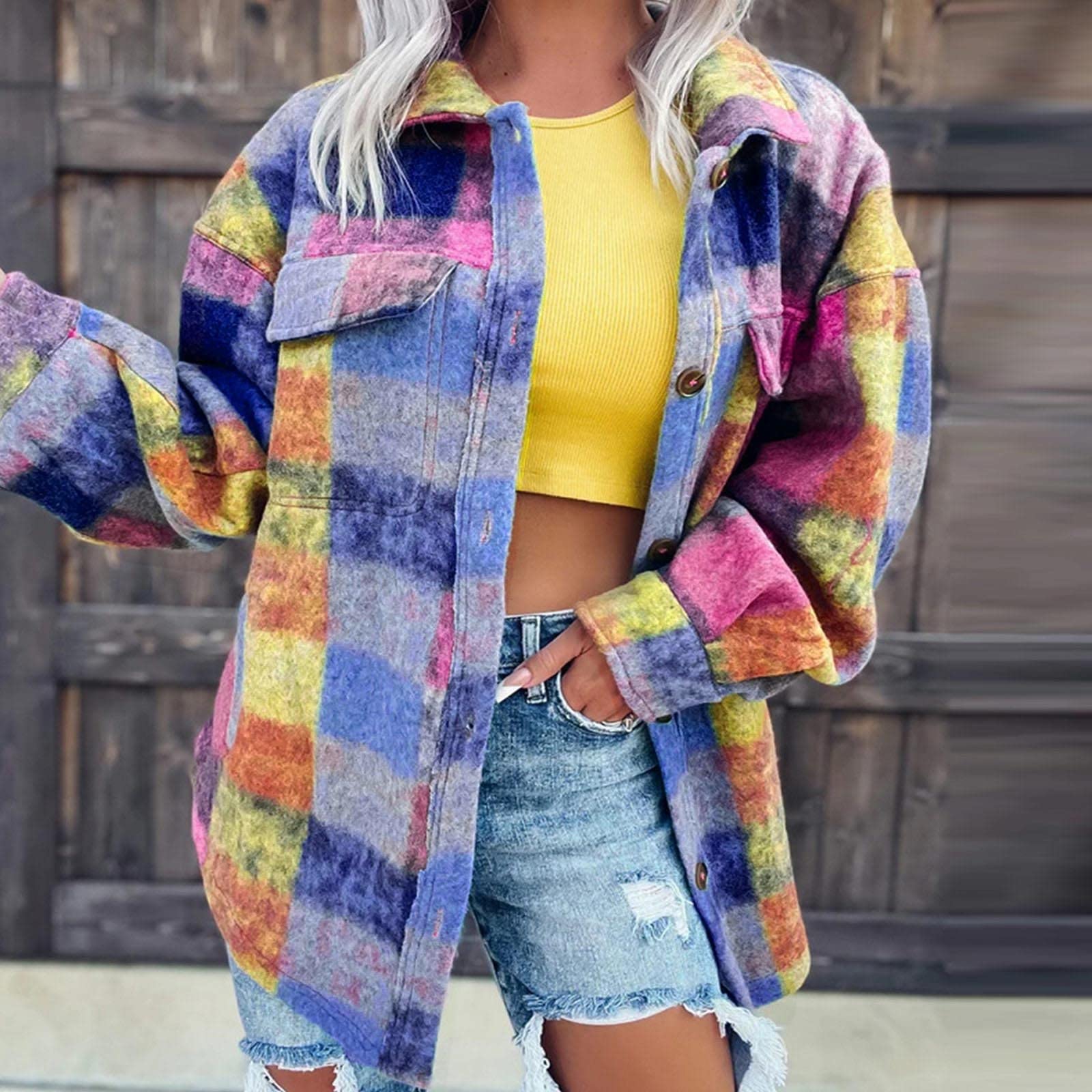 Winterjacke Damen Lang Wollmantel Bunt Bluse Casual Langarm Mantel