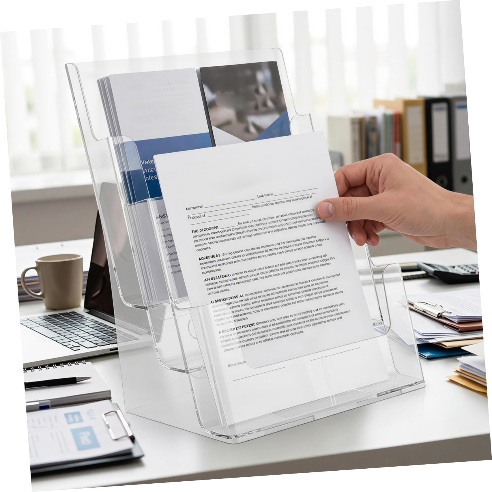 Zerodeko Organizer e Porta Oggetti per Documenti in Acrilico Trasparente da Scrivania a Tre Strati, Supporto per Brochure per Ufficio e Workspace