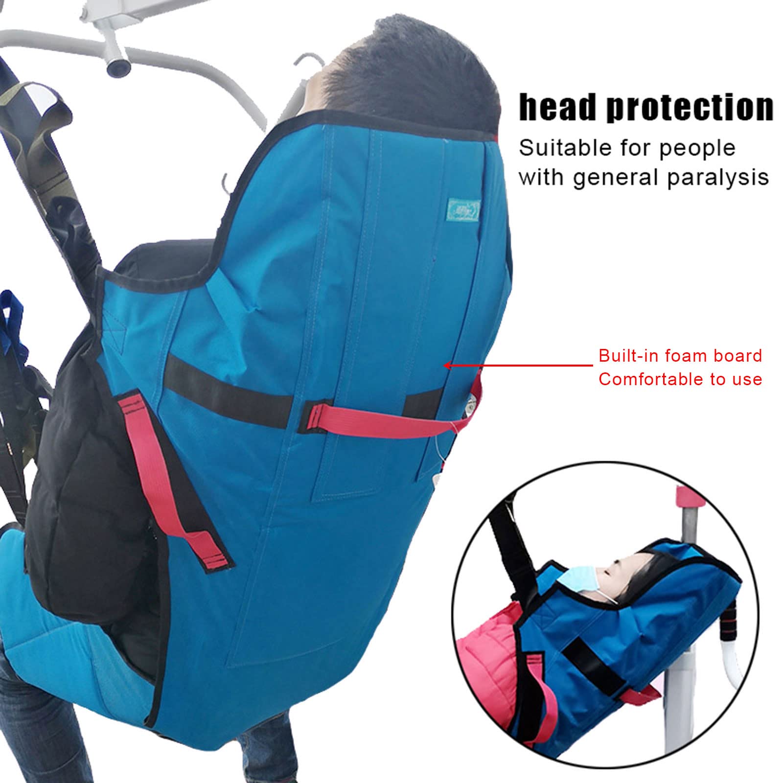 Cintura di Trasferimento per Sollevatore per Paziente Anziani Disabili, Regolabile Sling Toilette Sollevatore, Cinghia di Trasferimento con Supporto per la Testa e Maniglia di Posizionamento