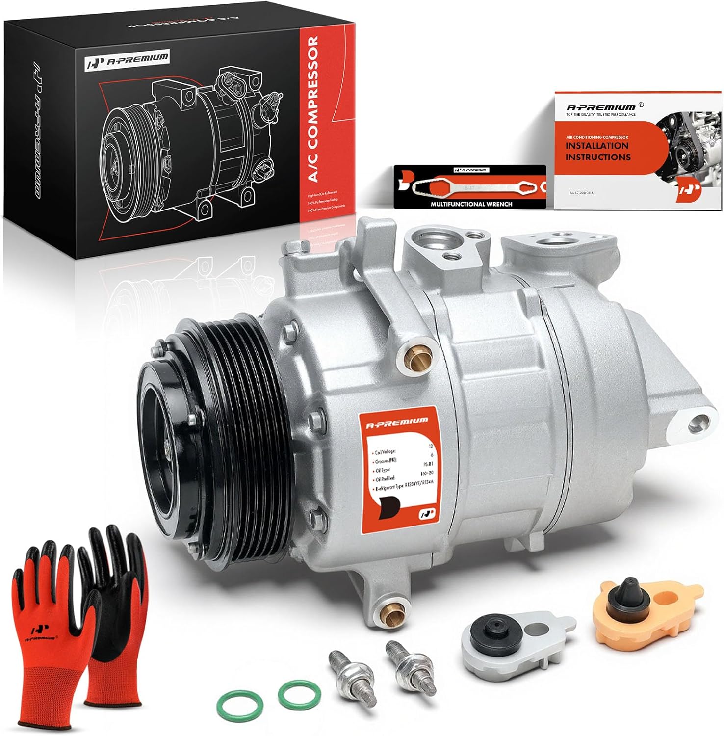 A-Premium A/C Compressor with Clutch Compatible with Ford F-150 2.7L 2018-2020