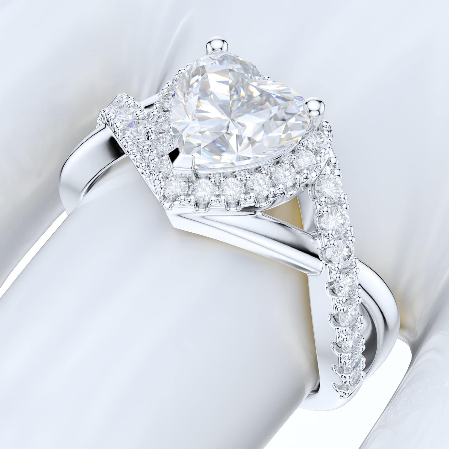 Sterling Silver Split Shank Fancy Infinite Heart Shape Simulated Diamond or Genuine Moissanite Halo Ring Promise Ring Engagement Ring - Image 5