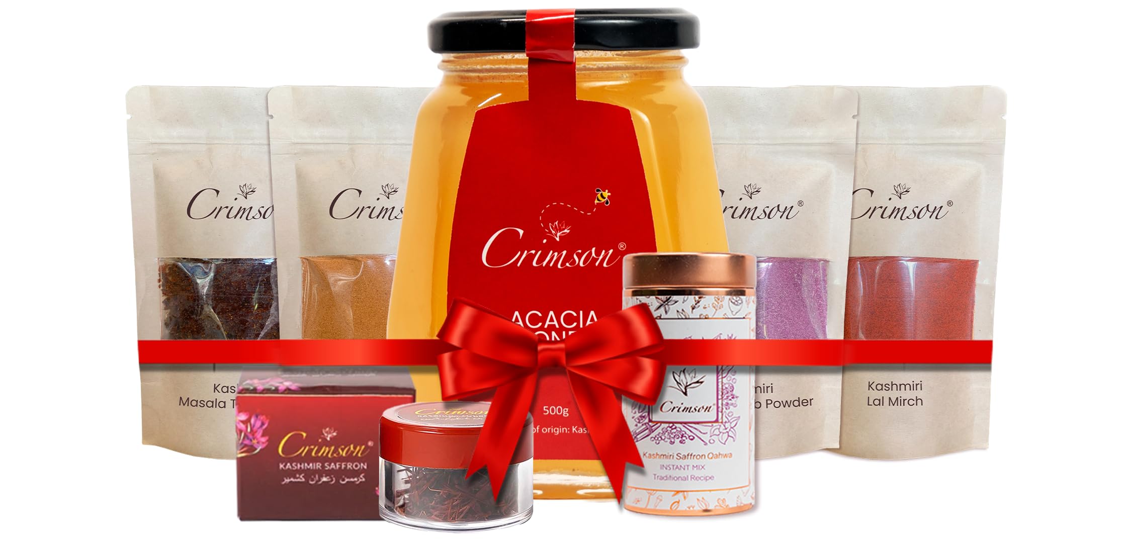 Crimson Kashmiri Festive Gift Combo | Authentic Kashmiri Festive Combo – Honey, Saffron, Qahwa & 4 Kashmiri Spices | Perfect Diwali Pack | Diwali Combo offer-image-2