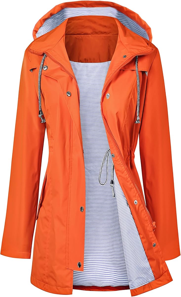 LOMON Raincoat Women Waterproof Long Hooded Trench Coats Lined Windbreaker Travel Jacket S-XXL