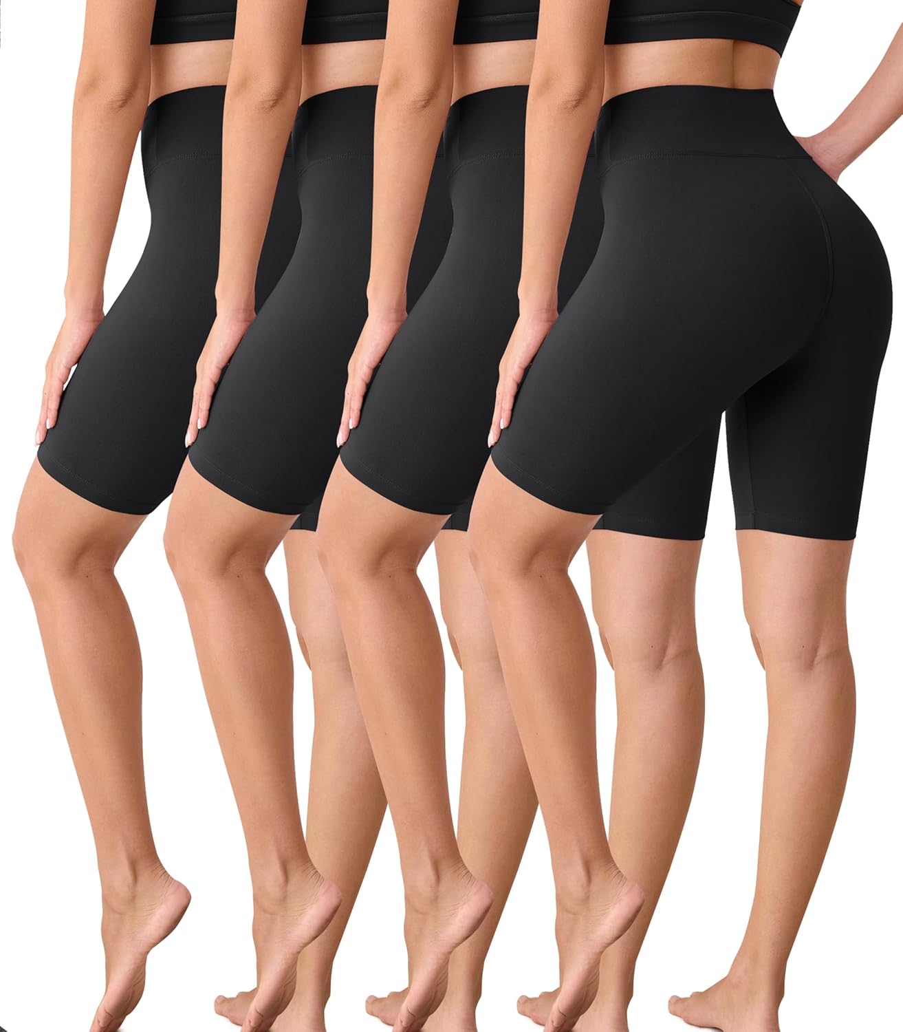 VALANDY Creamlush 4 Pack Biker Shorts Women-8" High Waisted Stretchy Soft Yoga Lounge Shorts