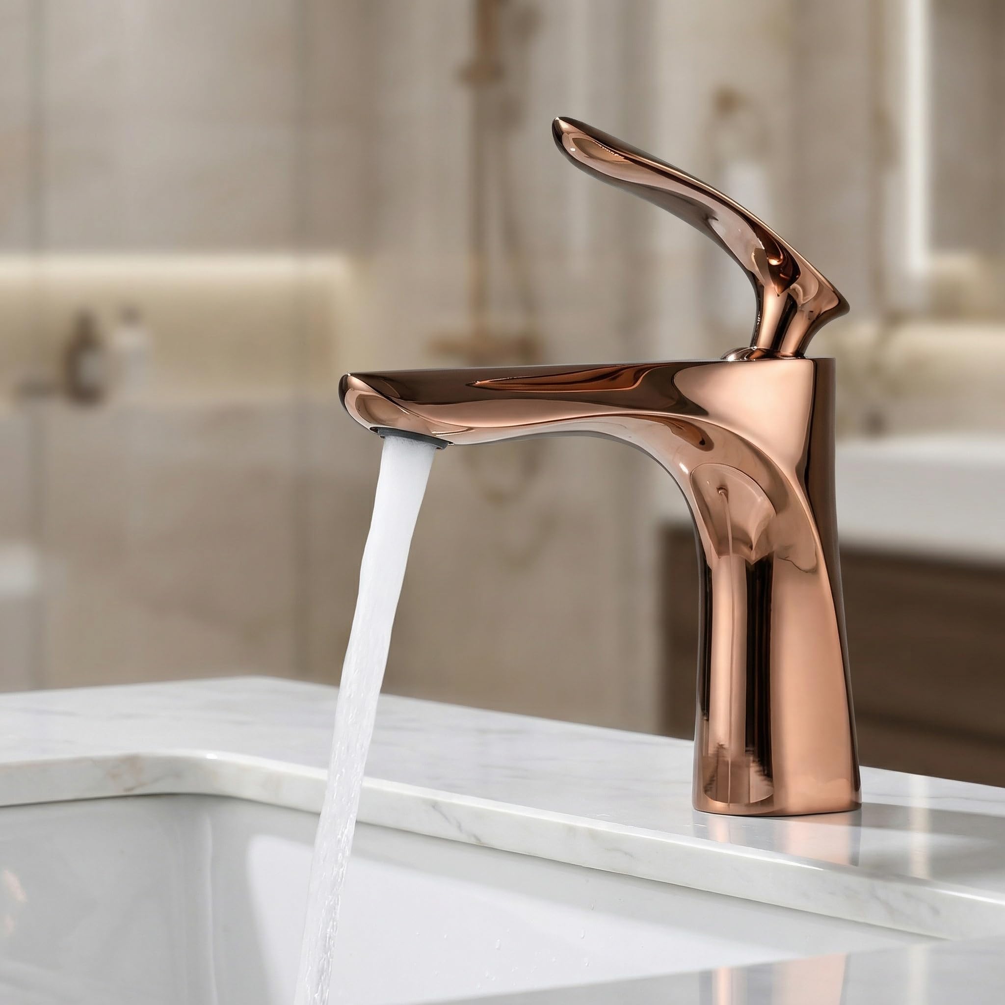 Single Lever Basin Mixer - Rose Gold | Deck Mounted | Coated Finish | Brass Material | Colour (Rose Gold)