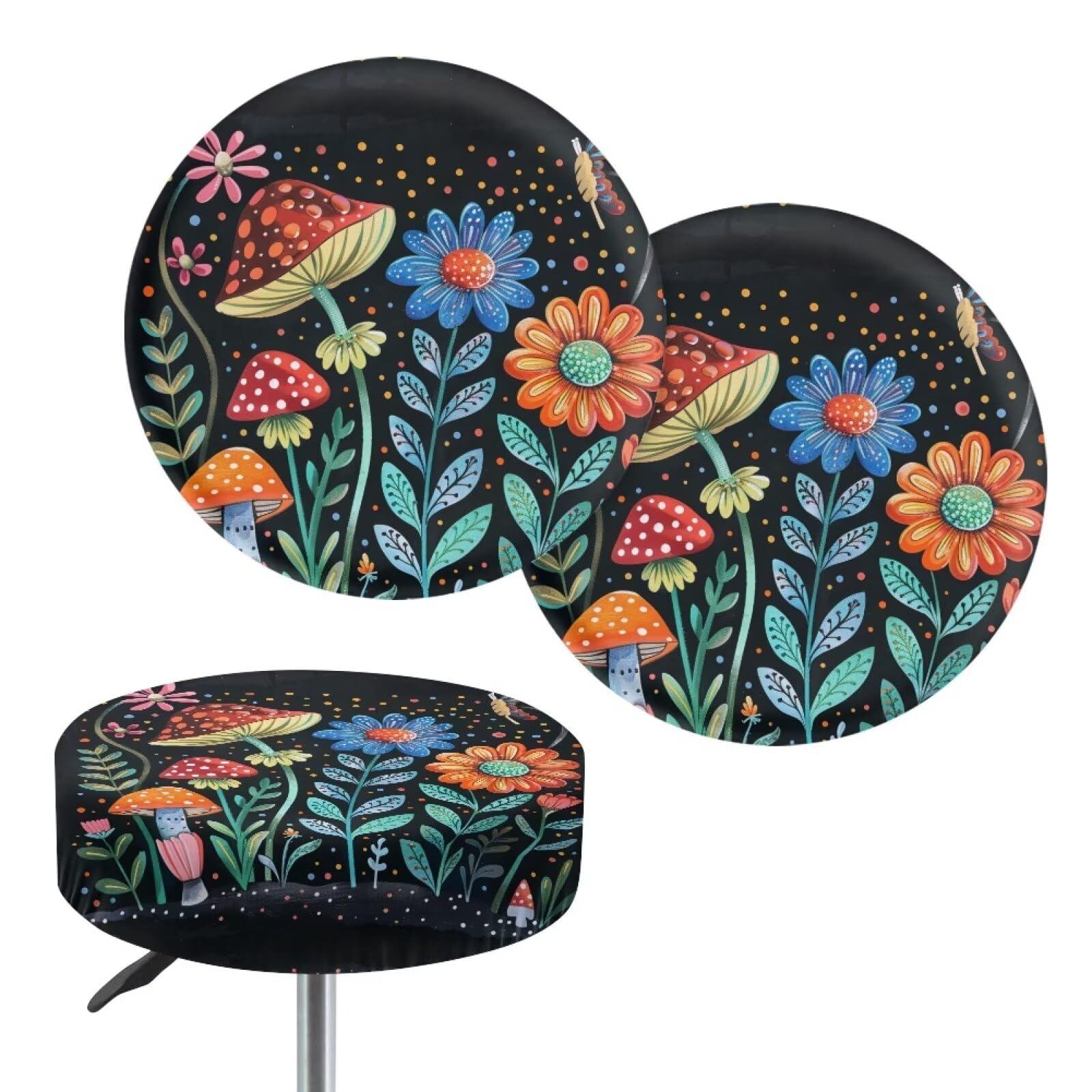 YUVAMAGIMO Mushroom Round Stool Cover Reduces Scratches and Dust Bar Stool Covers Dustproof Dresser Stool Cover for 14-16 Inch Swivel Chair Upholstery Cover Home Accessory Decoration