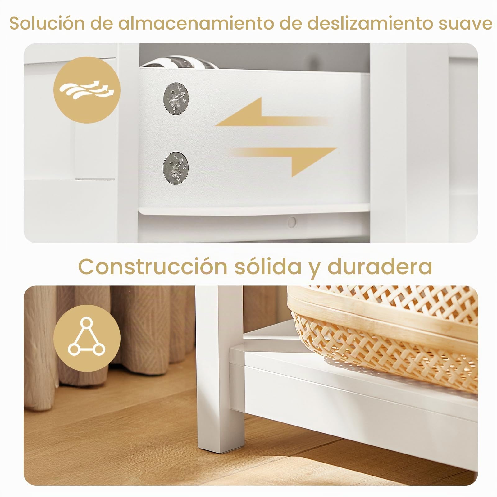 SoBuy Mesita de Noche con 1 Cajón & 2 Estantes, Mesa Auxiliar Moderna, Blanca, L45 x P30 x A68cm, FBT46-W