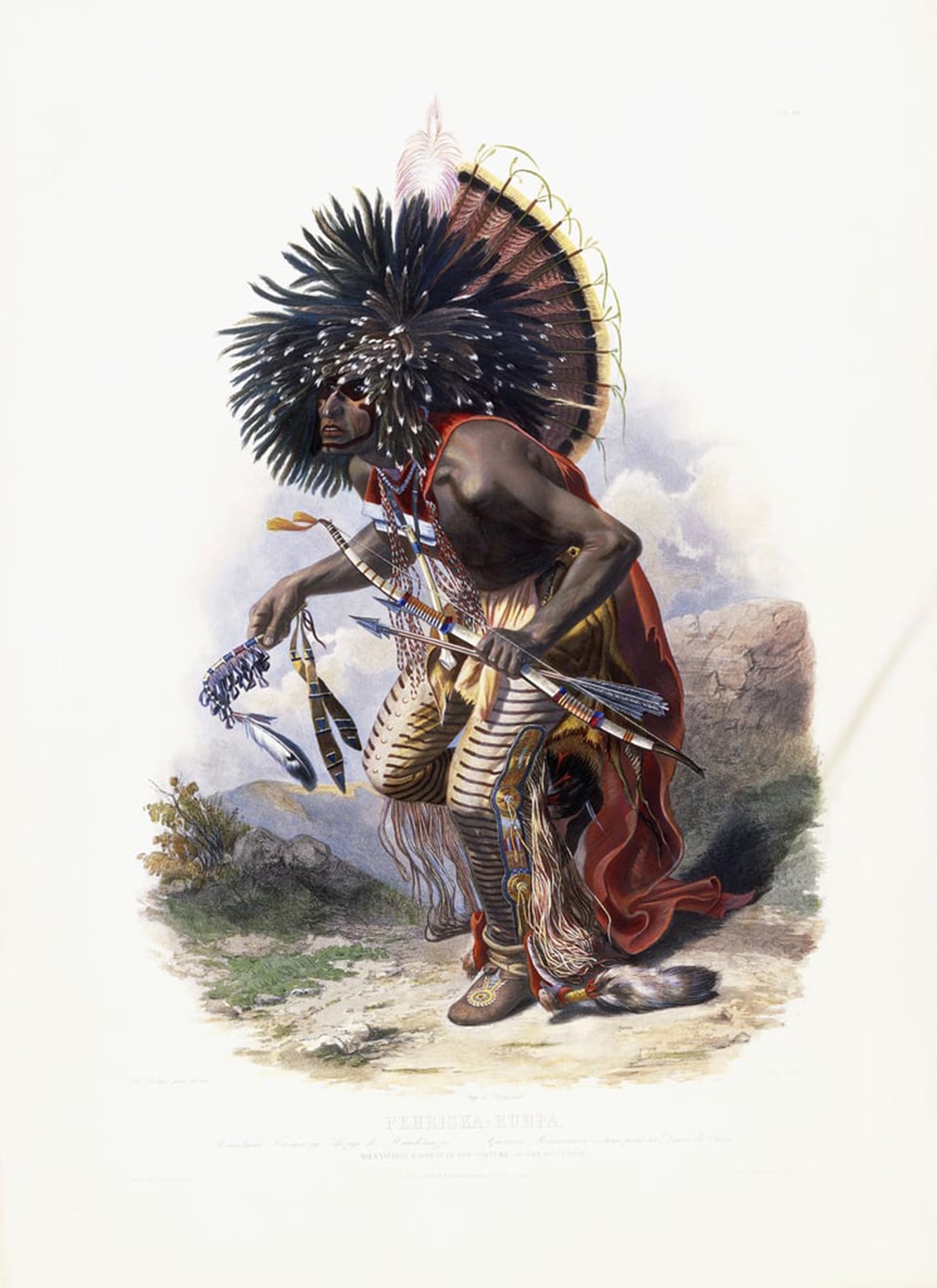 SERENDIPITP Vintage Picture Print on Canvas Wall Art Poster Pehriskaruhpa Moennitarri Warriores in the Costume of the Dog Danse by Karl Bodmer Artwork Print Poster for Wall Decor 60x90cm