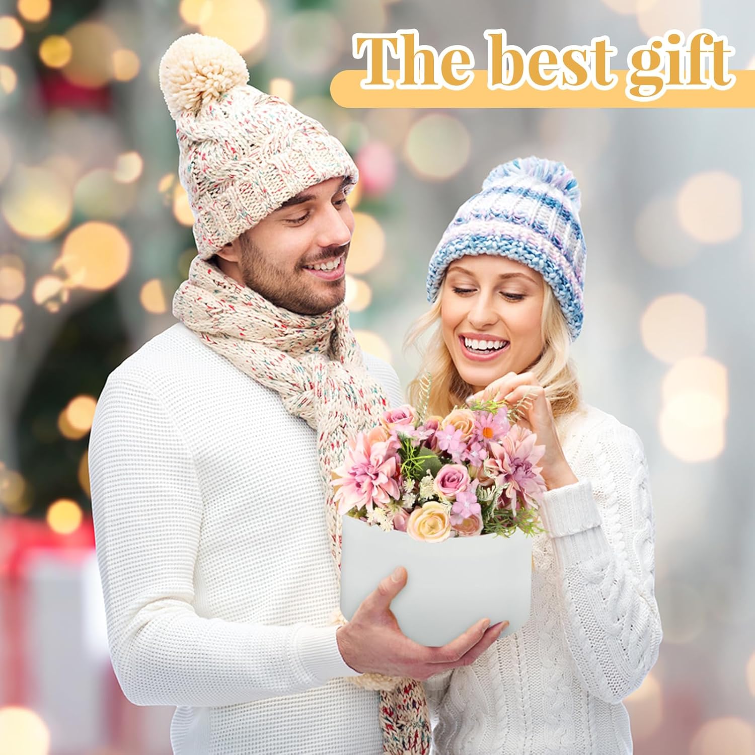 Nuenen 2 Pcs Round Gift Boxes with Lids Floral Foam LED Light Thank You Floral Greeting Cards Flower Arrangements Supplies for Valentine Birthday Wedding Bridesmaid Proposal(White)