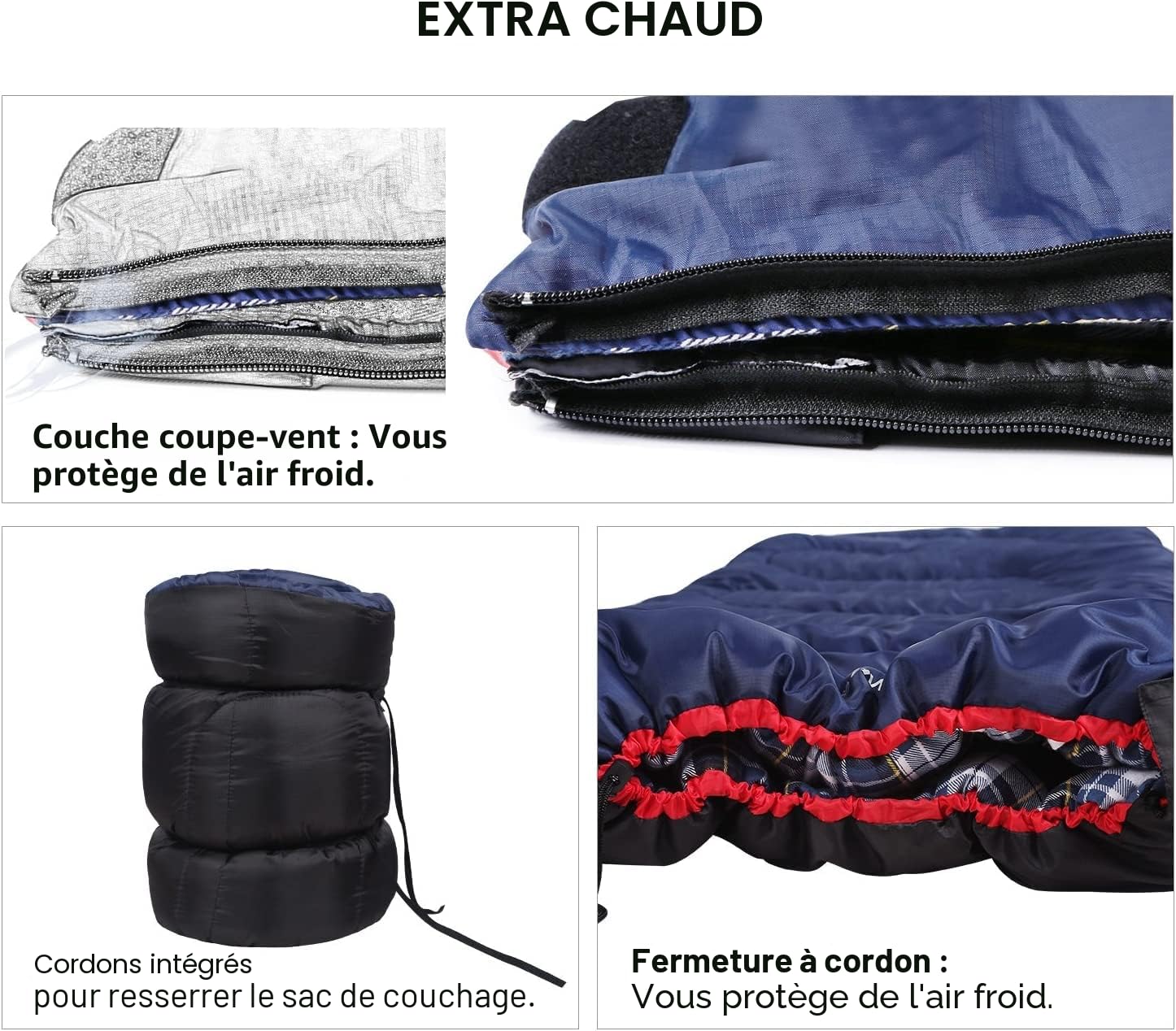 REDCAMP Sac de Couchage en Coton XL Chaud pour Adulte - Flanelle - 3-4 Saisons - Hiver - Camping - Bleu