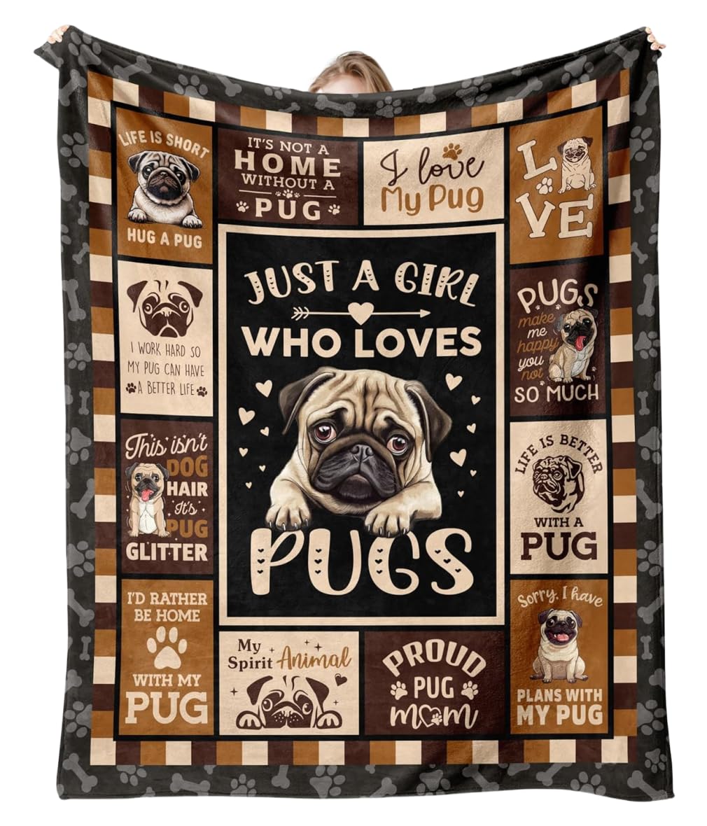 Enthusiasm Women's Multicolored Pug Gifts For Pug Lovers, Pug Blanket Dog Throw Blanket Dog Mom Gifts Decor, Birthday Valentine's Day Pug Gifts For Men (130X150cm)