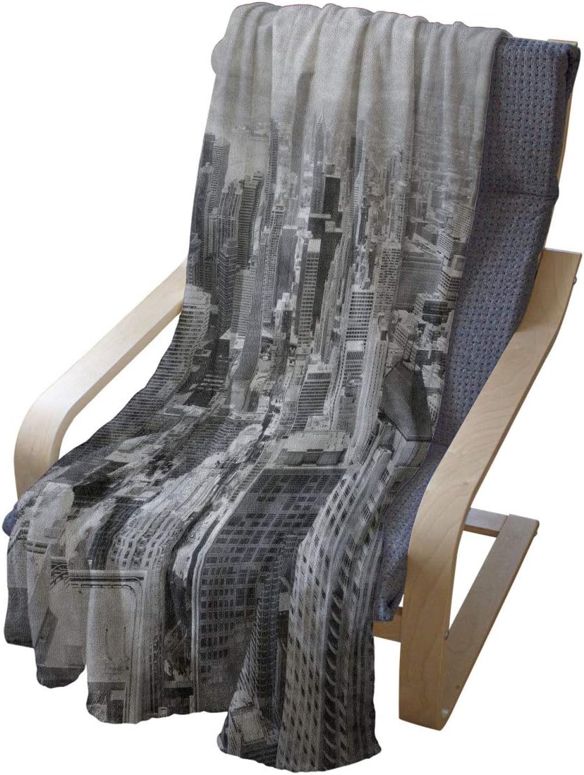 Lunarable USA Throw Blanket, Chicago City Skyline Aerial View Contemporary Famous Touristic Places Picture Print, Flannel Fleece Accent Piece Soft Couch Cover for Adults, 60" x 80", Grey Black