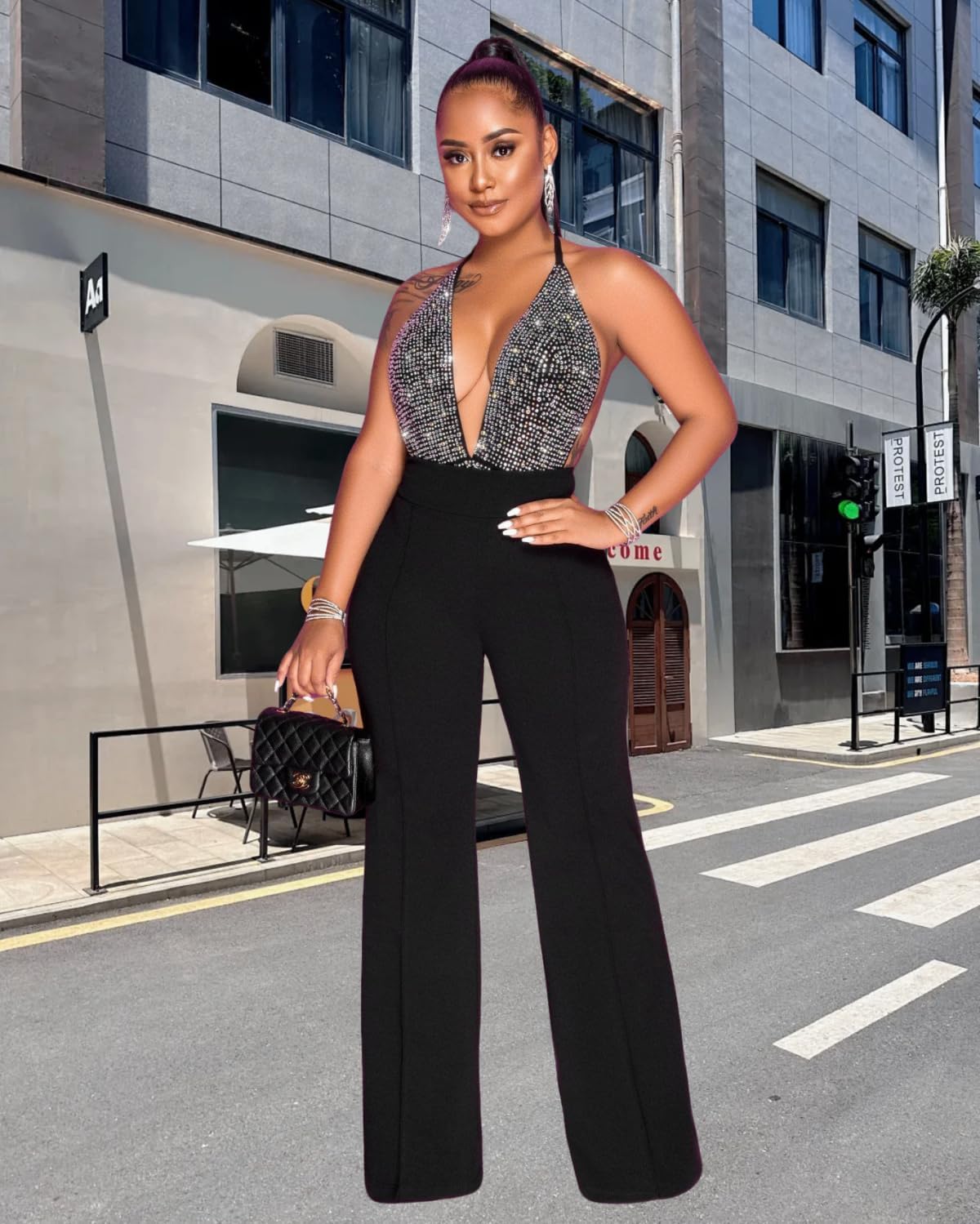 Women Stretchy Straight Leg Dress Pants Comfy Solid Classic High Waisted Wide Leg Long Bootcut Pant Slacks Work Office - Image 3