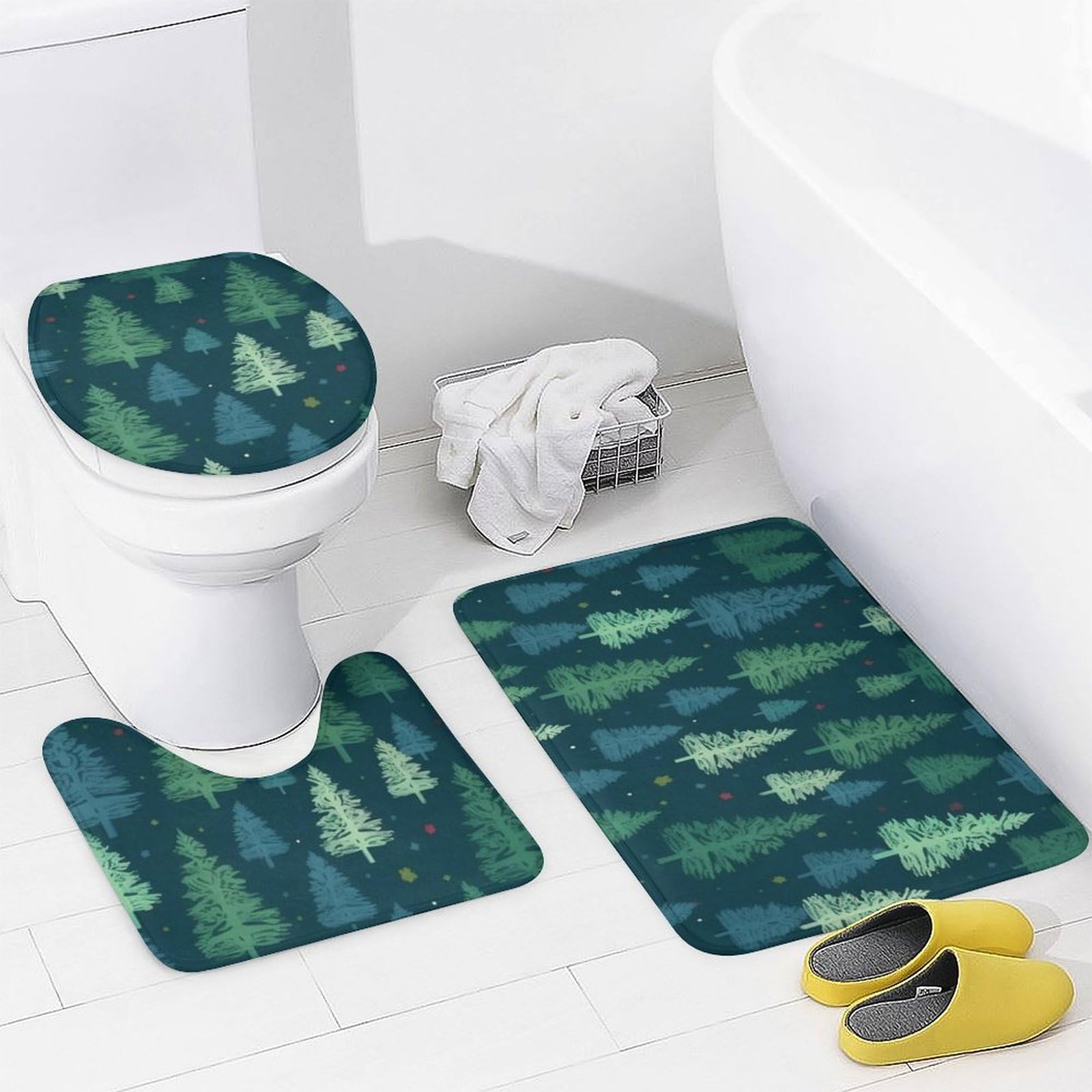 Weihnachts-Duschvorhang Set – 4-teilig Mit Santa Motiven, Rutschfester Matte, WC-Sitzbezug & Badematte Für Festliches Badezimmer