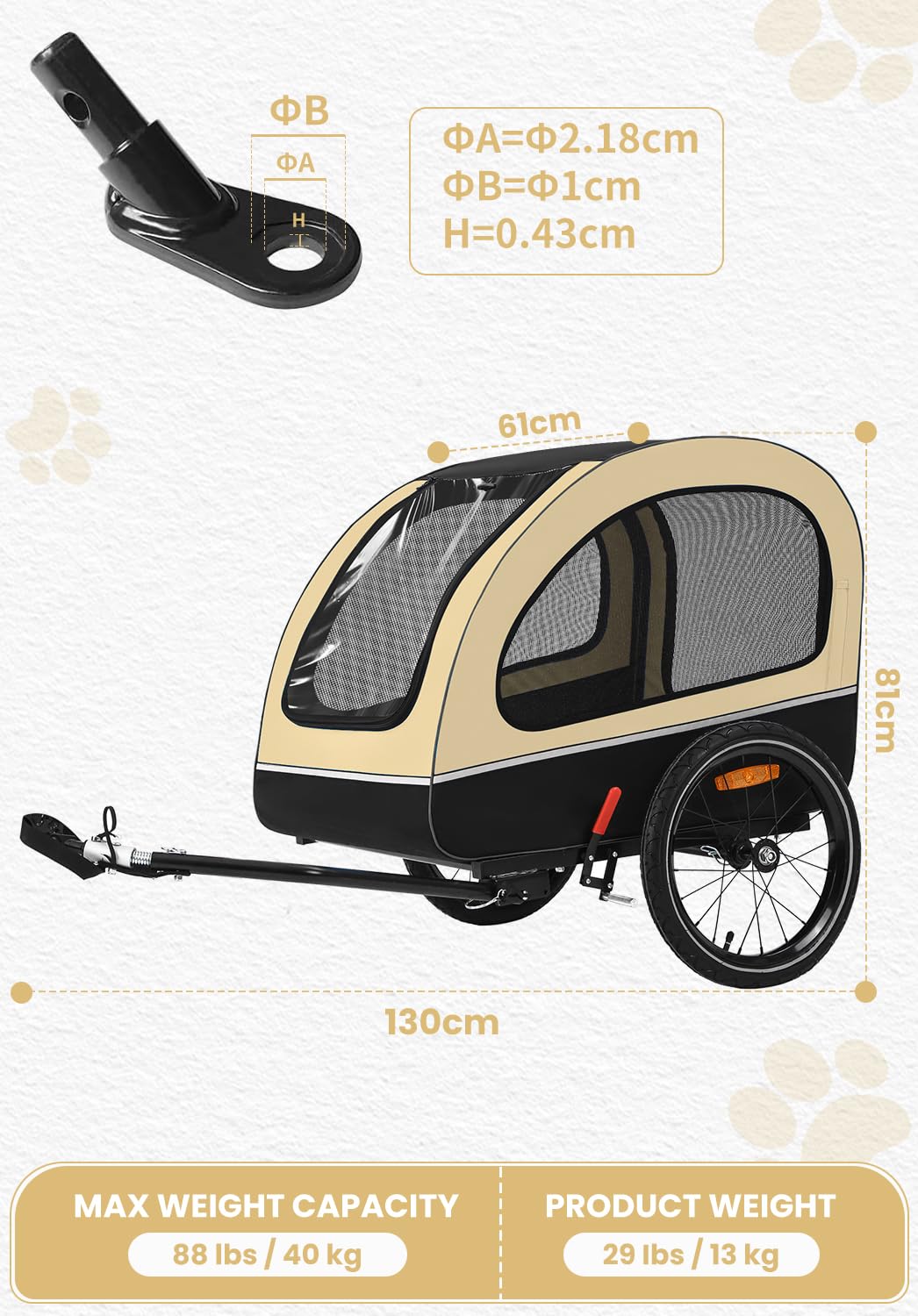 Remorque Velo Chien, Remorque Transport Chien, Remorque vélo pour Petits et Moyens Chiens de Moins de 40 kg