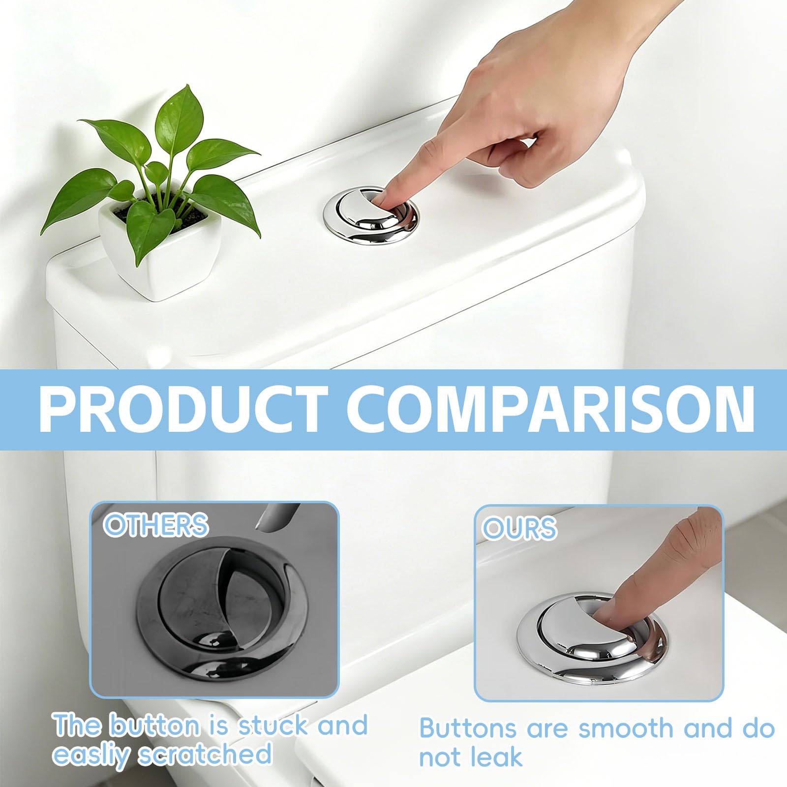 Botón Cisterna WC Universal, Doble Descarga, Kit Repuesto Pulsador, Compatible Diámetro 3,7-4,4cm, Diseño Plata