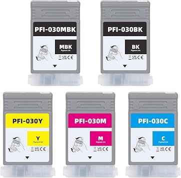 PFI-030 Ink Cartridge 55ml Ink Tank Set High Yield | Compatible with Canon imagePROGRAF TA-20 TA-30 TM-240 TM-340 | Replacement for PFI-030MBK PFI-030BK PFI-030C PFI-031M PFI-030Y MBK/BK/C/M/Y